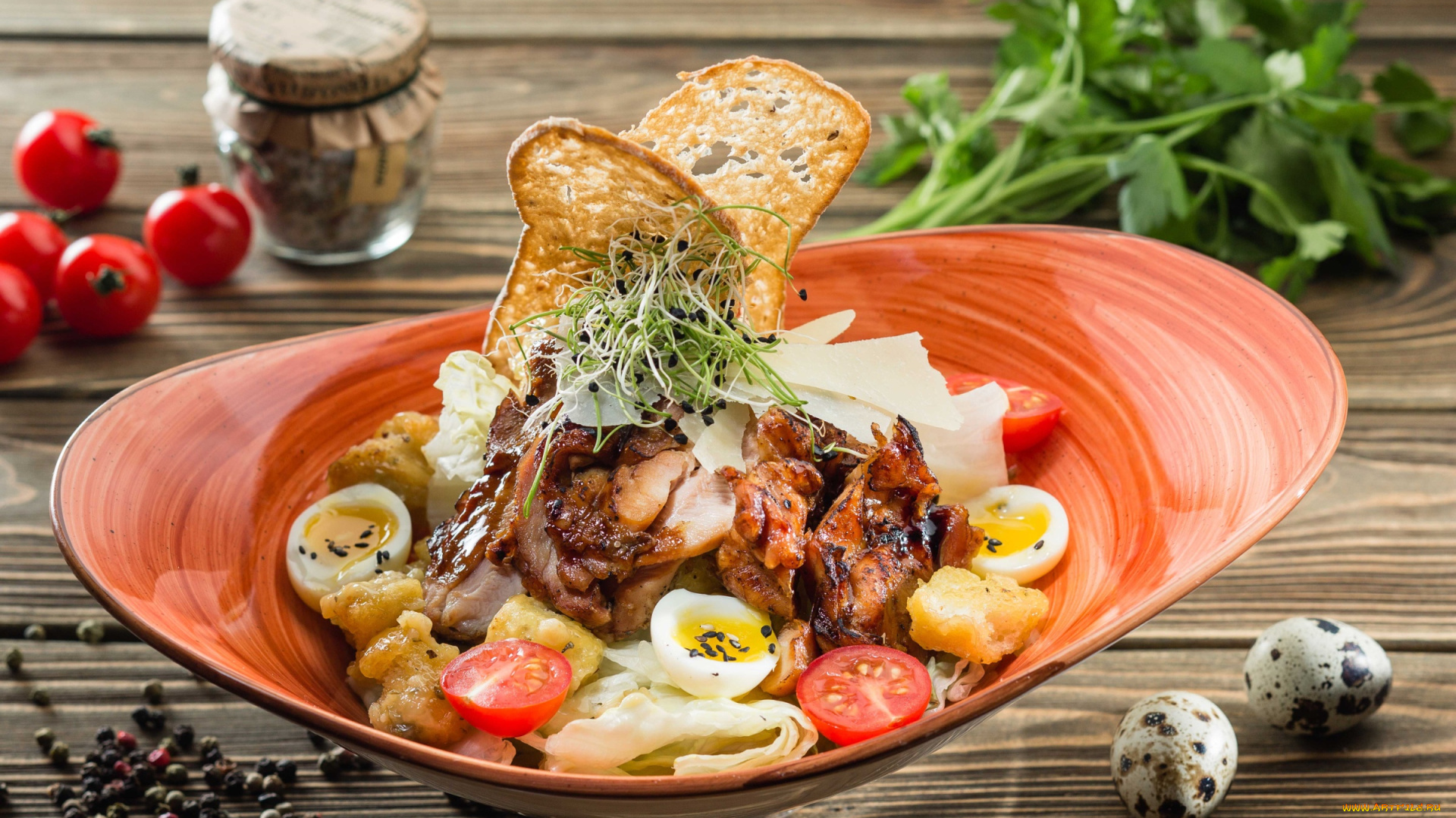 еда, салаты, , закуски, яйца, салат, зелень, цезарь, помидор, томаты