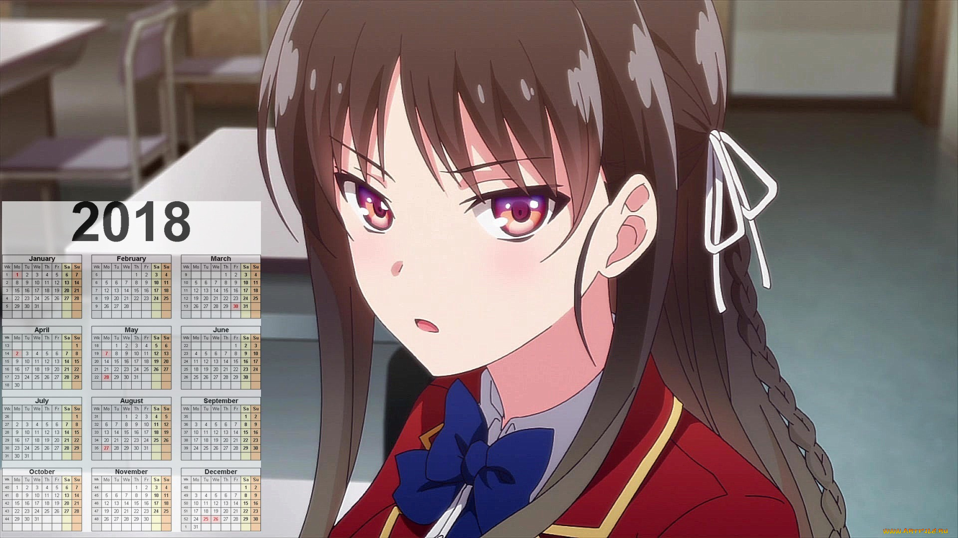 календари, аниме, взгляд, девочка