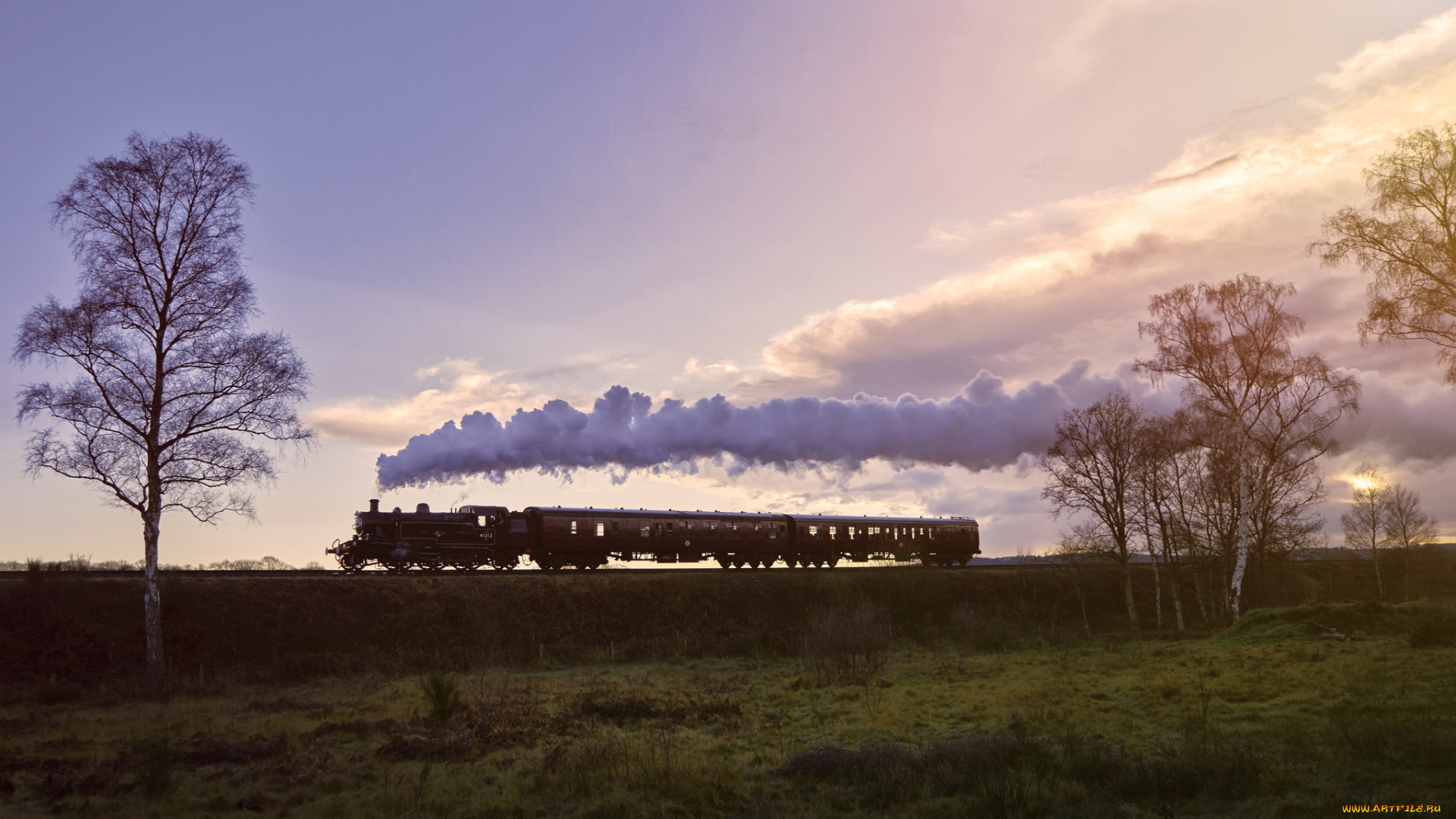 техника, поезда, дым, природа, вагоны, поезд