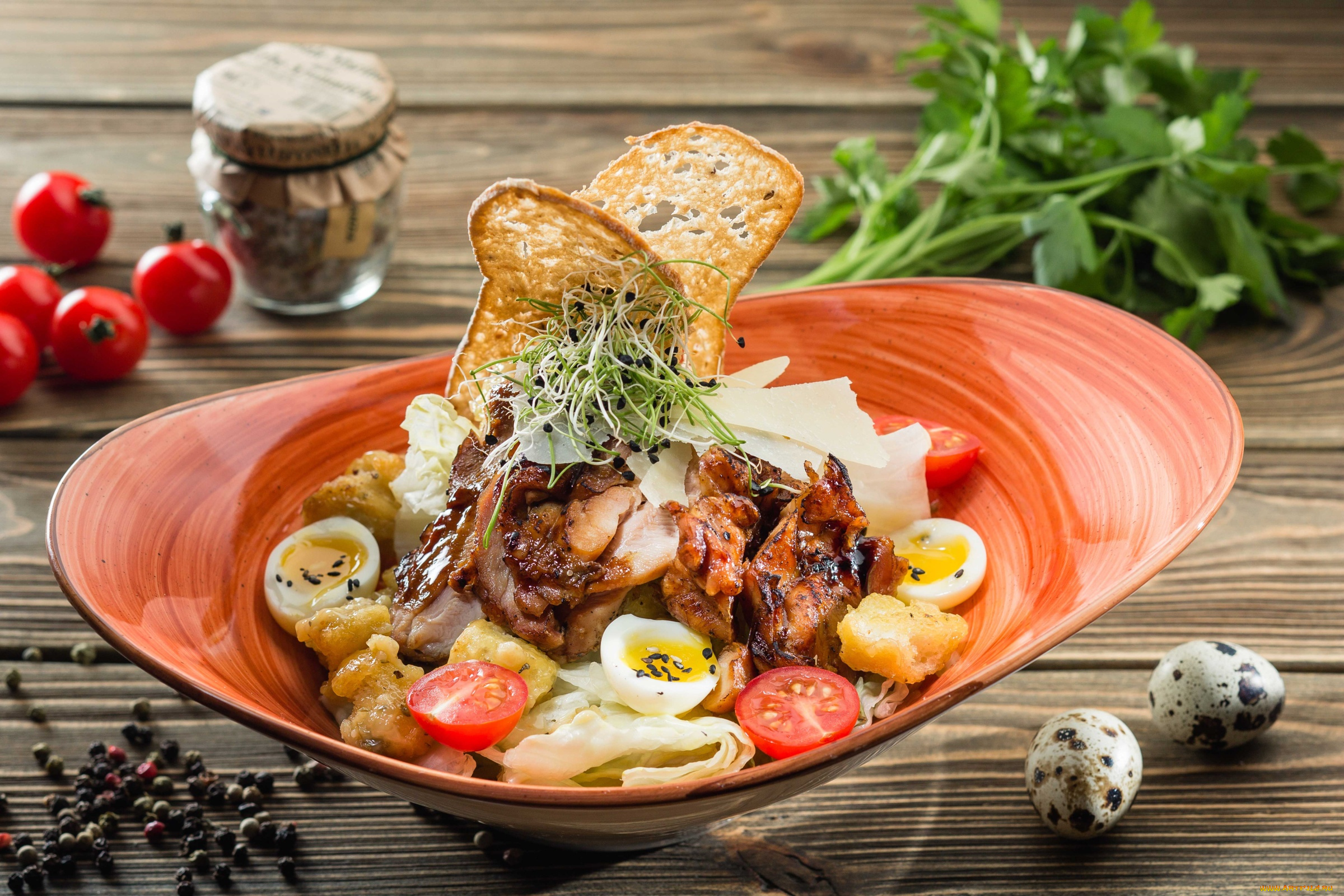 еда, салаты, , закуски, яйца, салат, зелень, цезарь, помидор, томаты