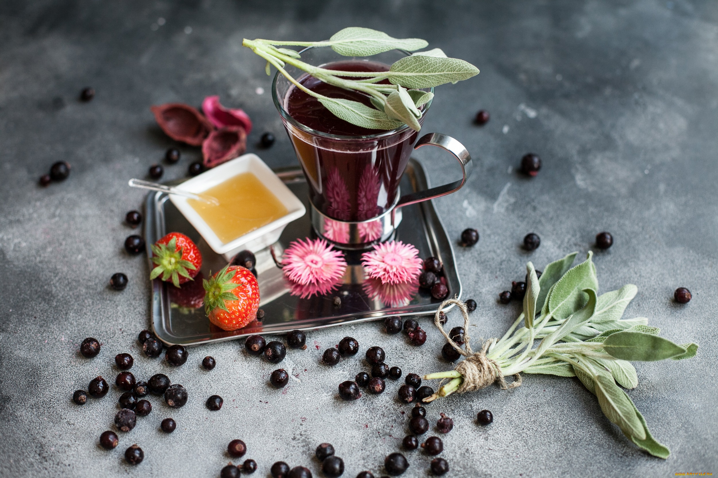 еда, напитки, мед, смородина, клубника, ягоды, напиток