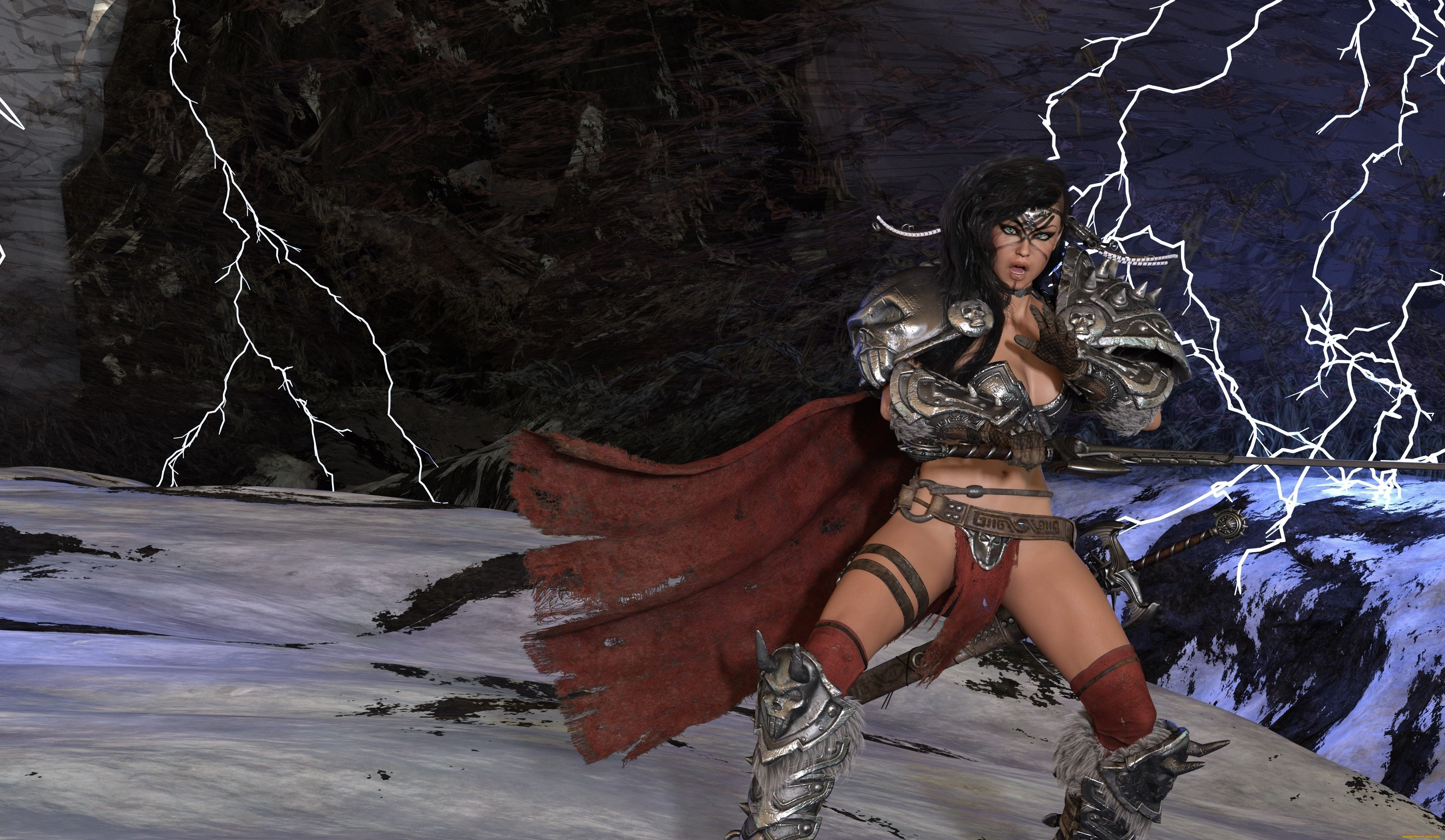 3д, графика, фантазия, , fantasy, взгляд, девушка, оружие, фон