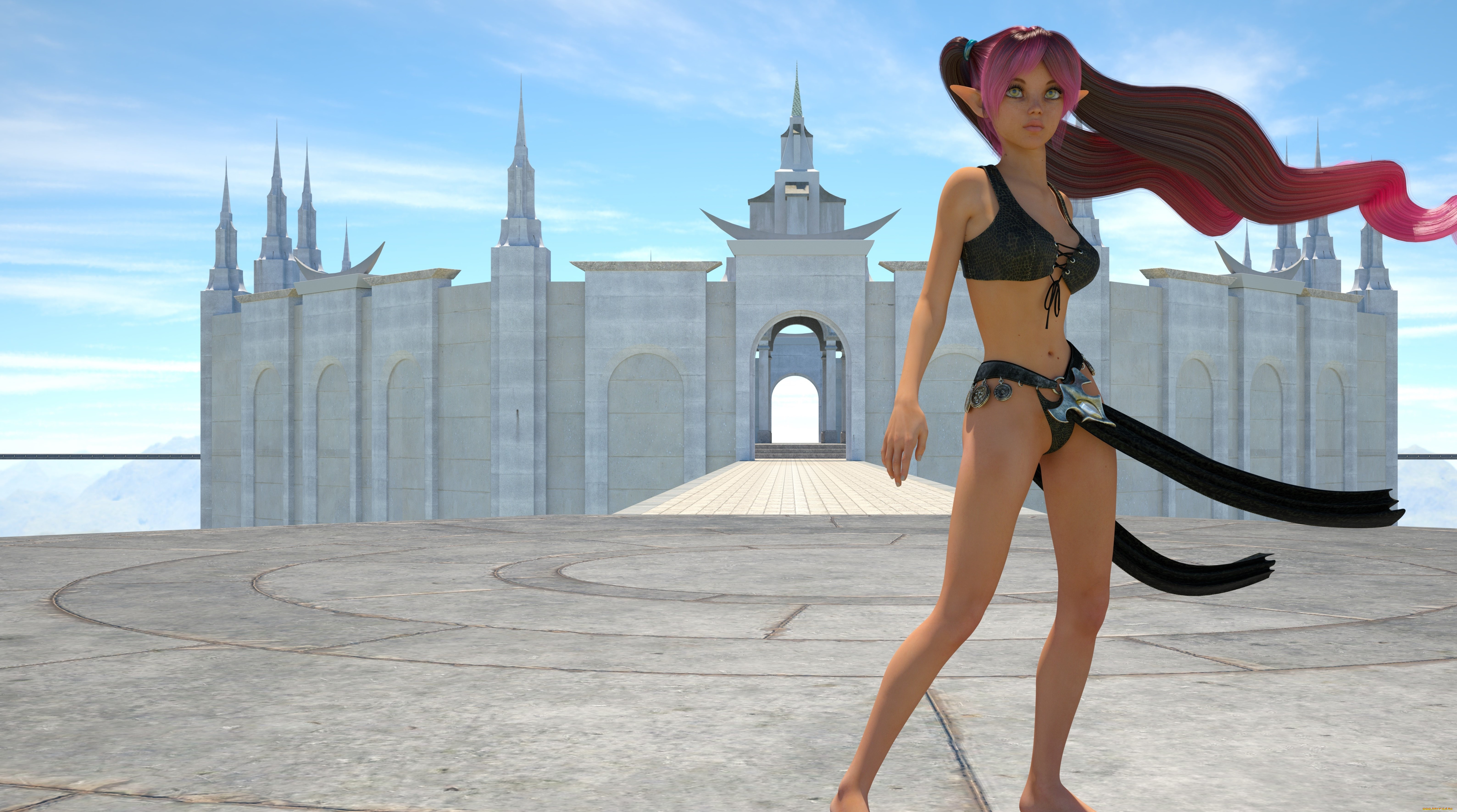 3д, графика, эльфы, , elves, взгляд, эльфийка, фон