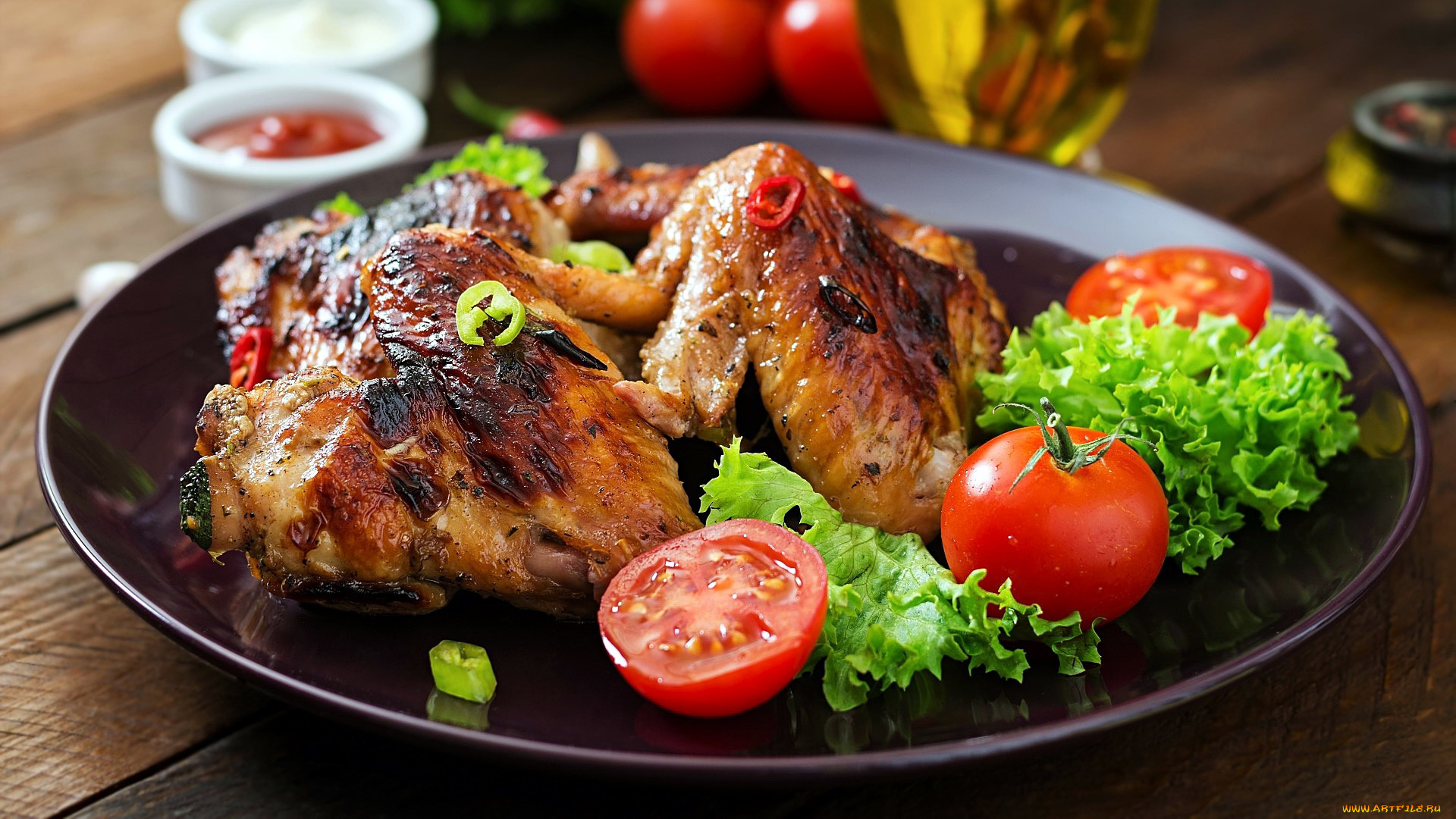 еда, мясные, блюда, курица, томаты, помидоры