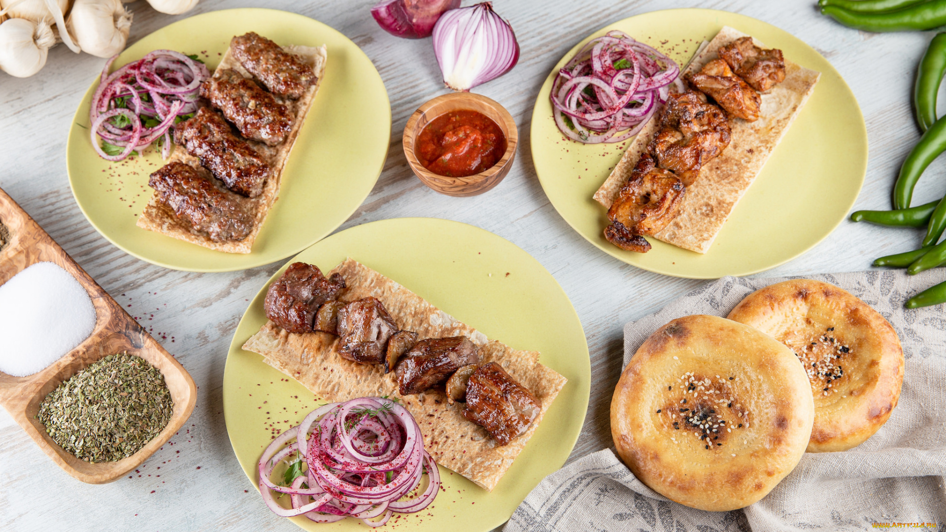 еда, шашлык, , барбекю, соль, специи, лаваш