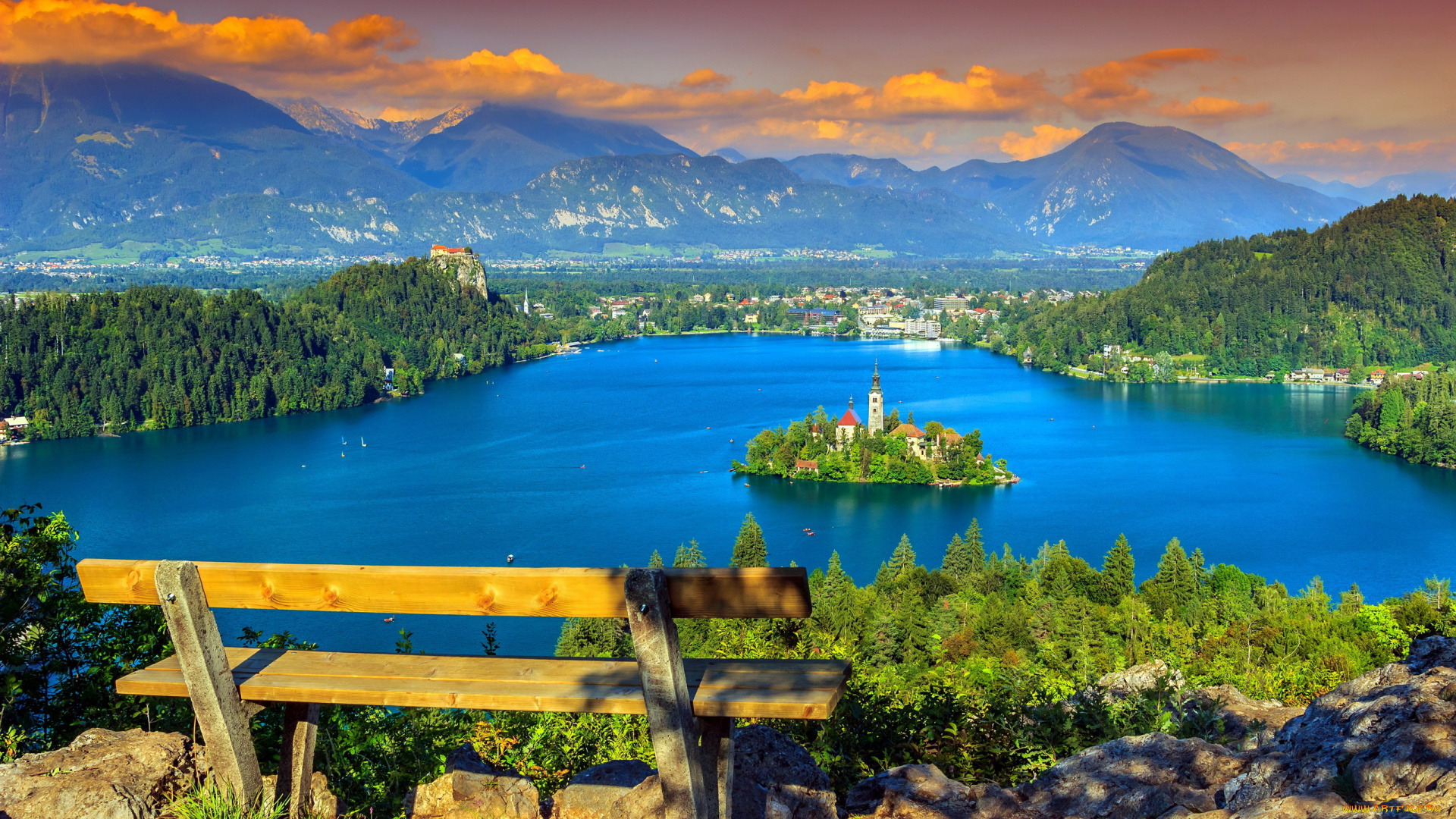 города, блед, , словения, остров, озеро