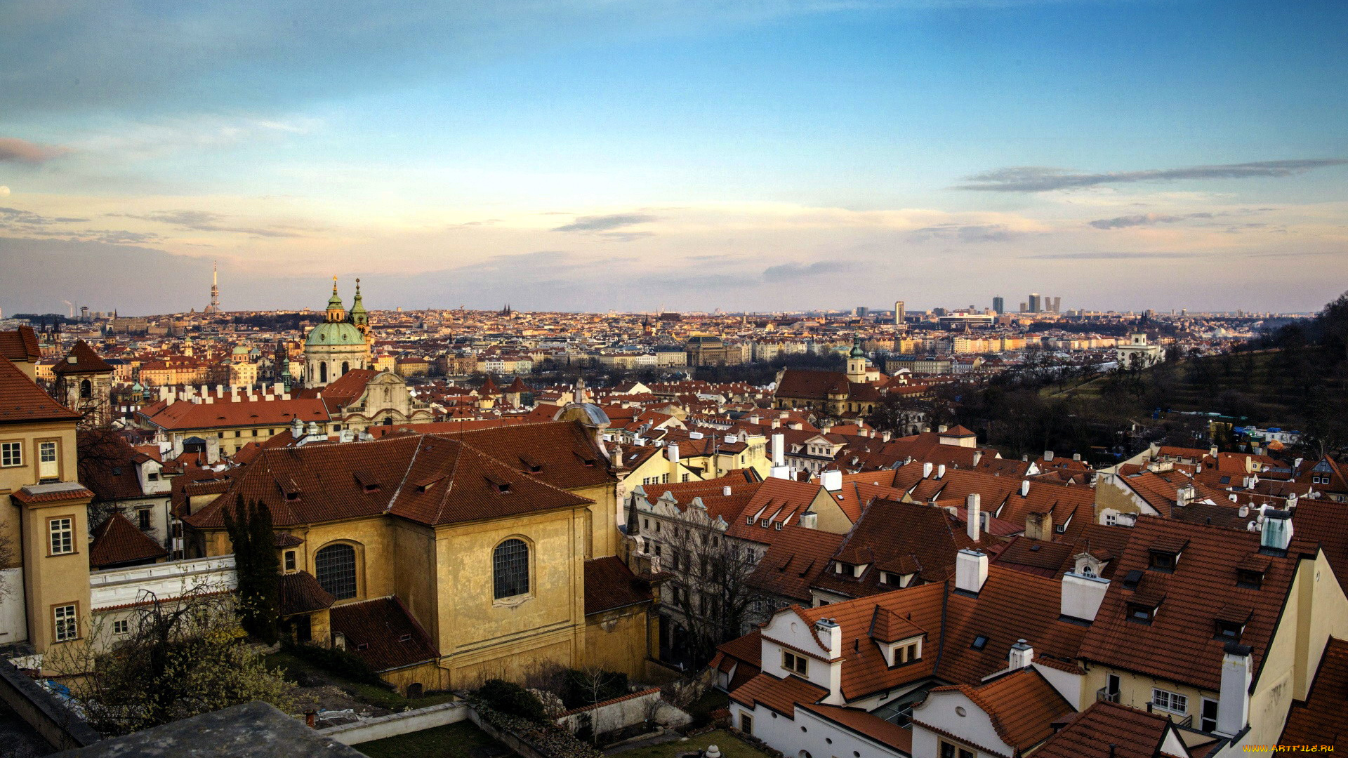 города, прага, , Чехия, панорама