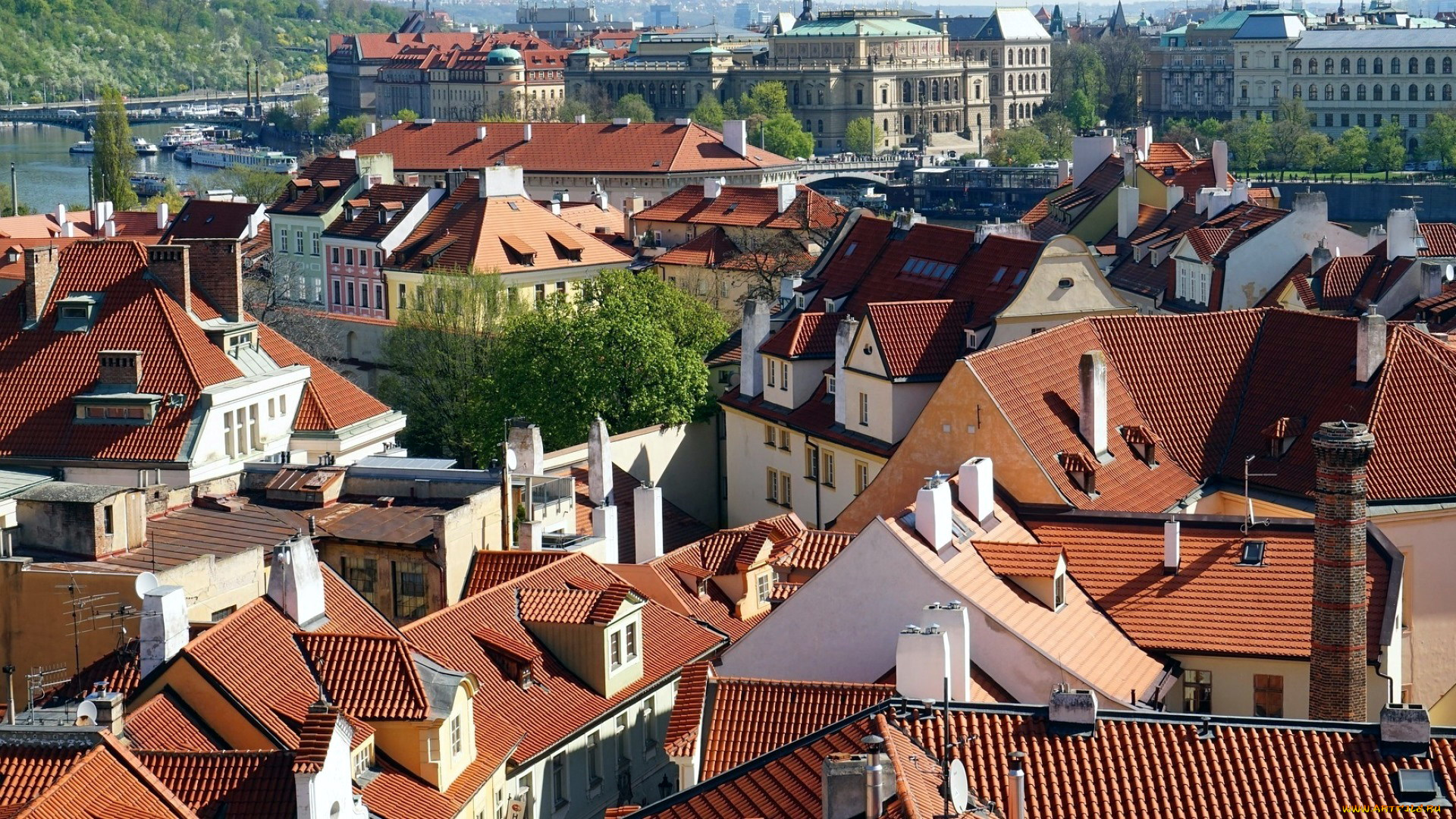 города, прага, , Чехия, панорама