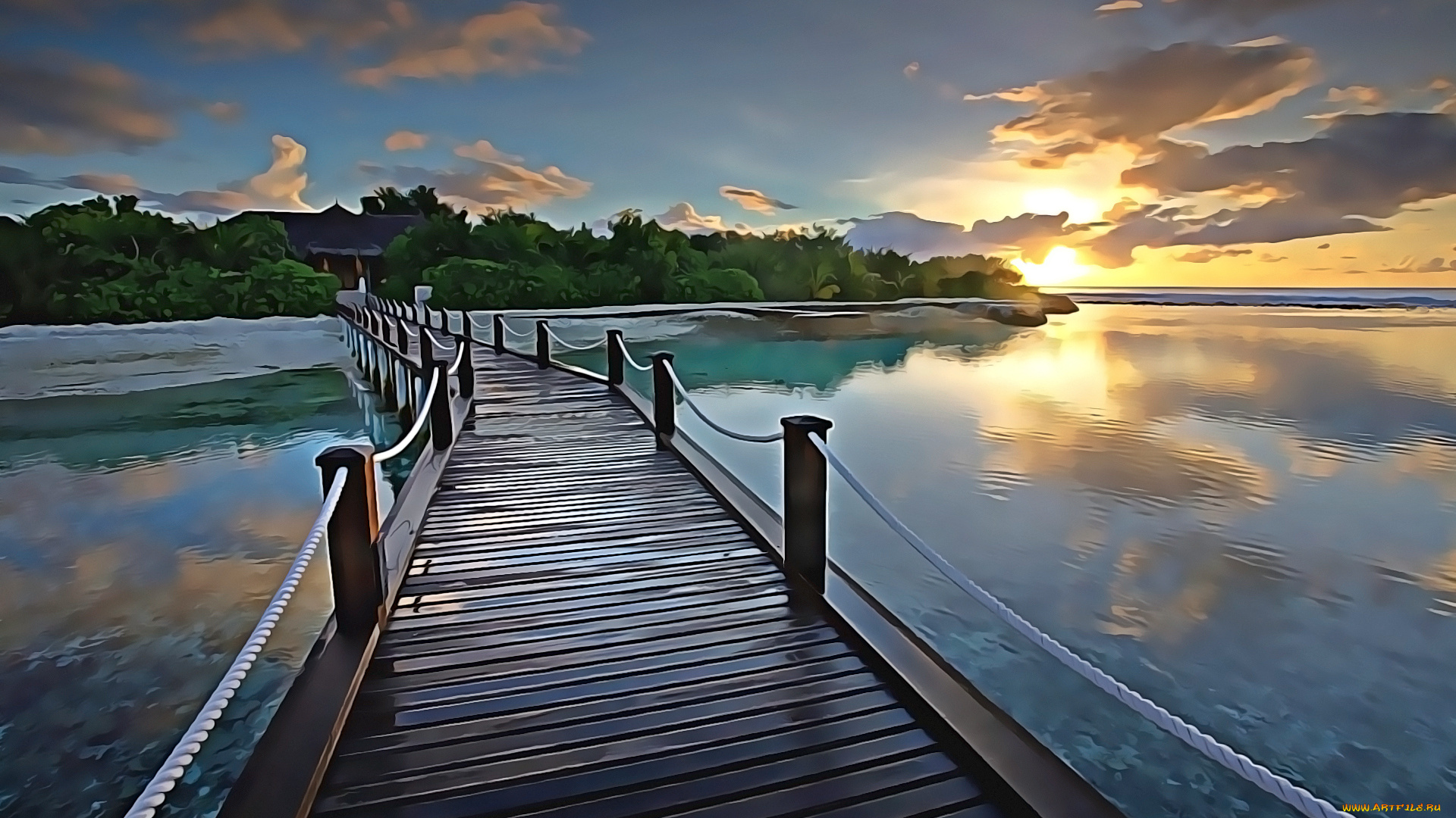 календари, компьютерный, дизайн, природа, водоем, мостик