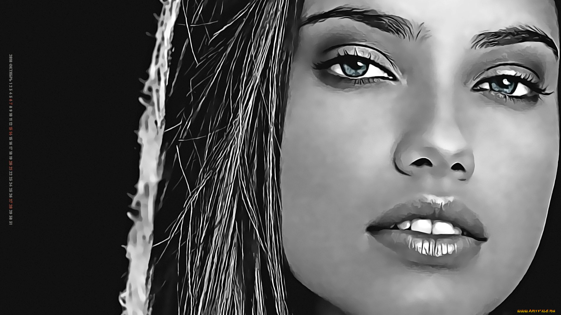 календари, компьютерный, дизайн, взгляд, девушка, лицо