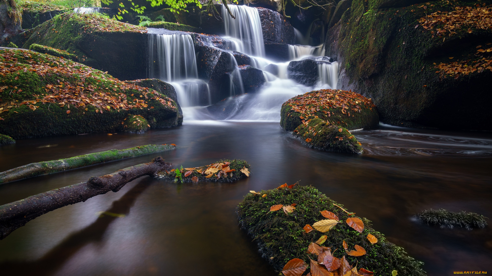 природа, водопады, река, листья, осень, бретань, brittany, france, каскад, водопад, франция, камни, saint-herbot