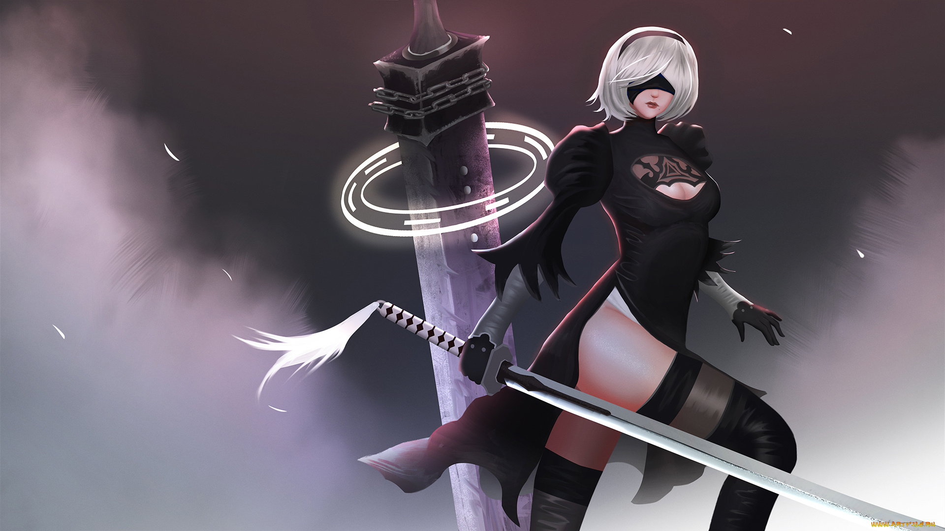 видео, игры, nier, , automata, фон, девушка, катана, маска