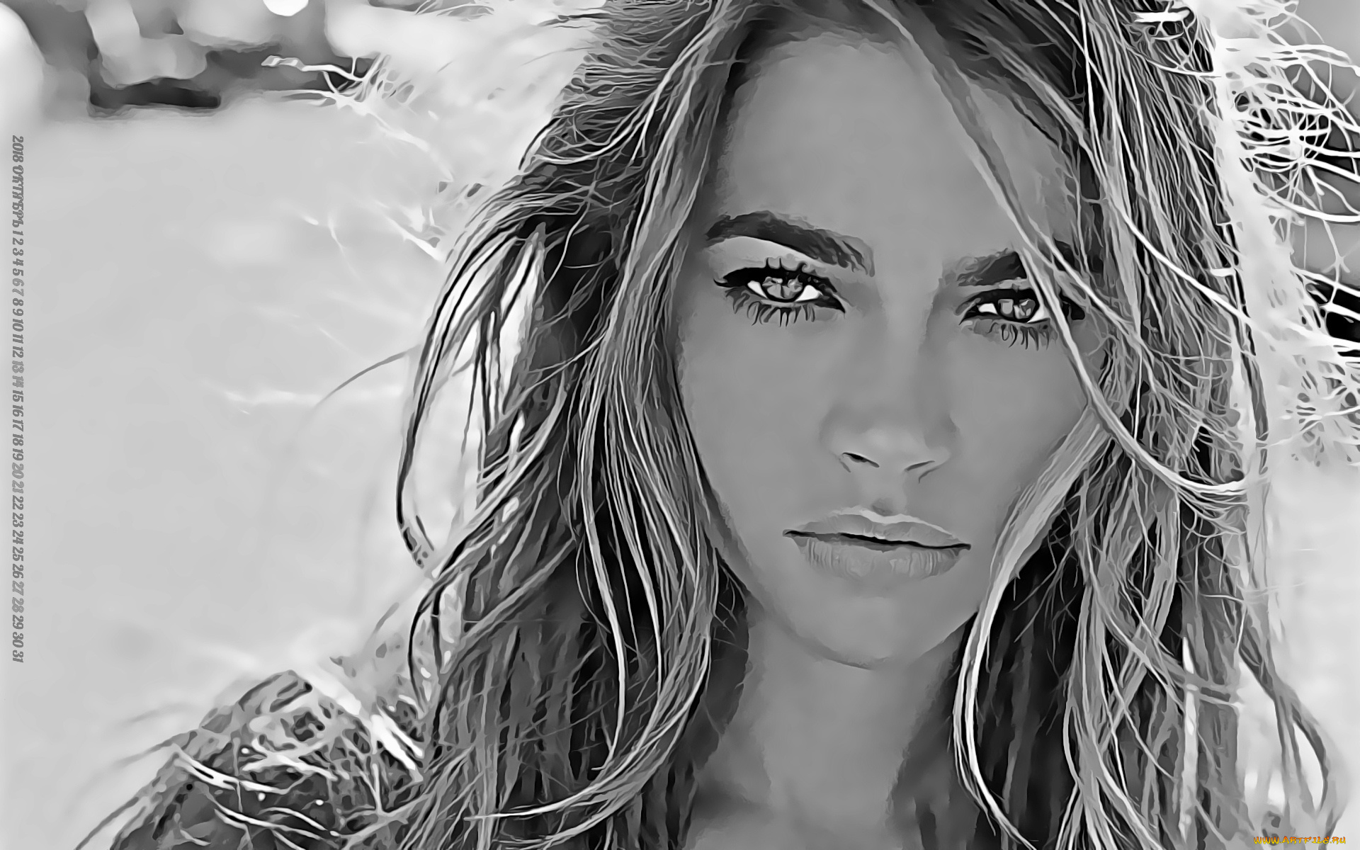 календари, компьютерный, дизайн, девушка, взгляд, лицо