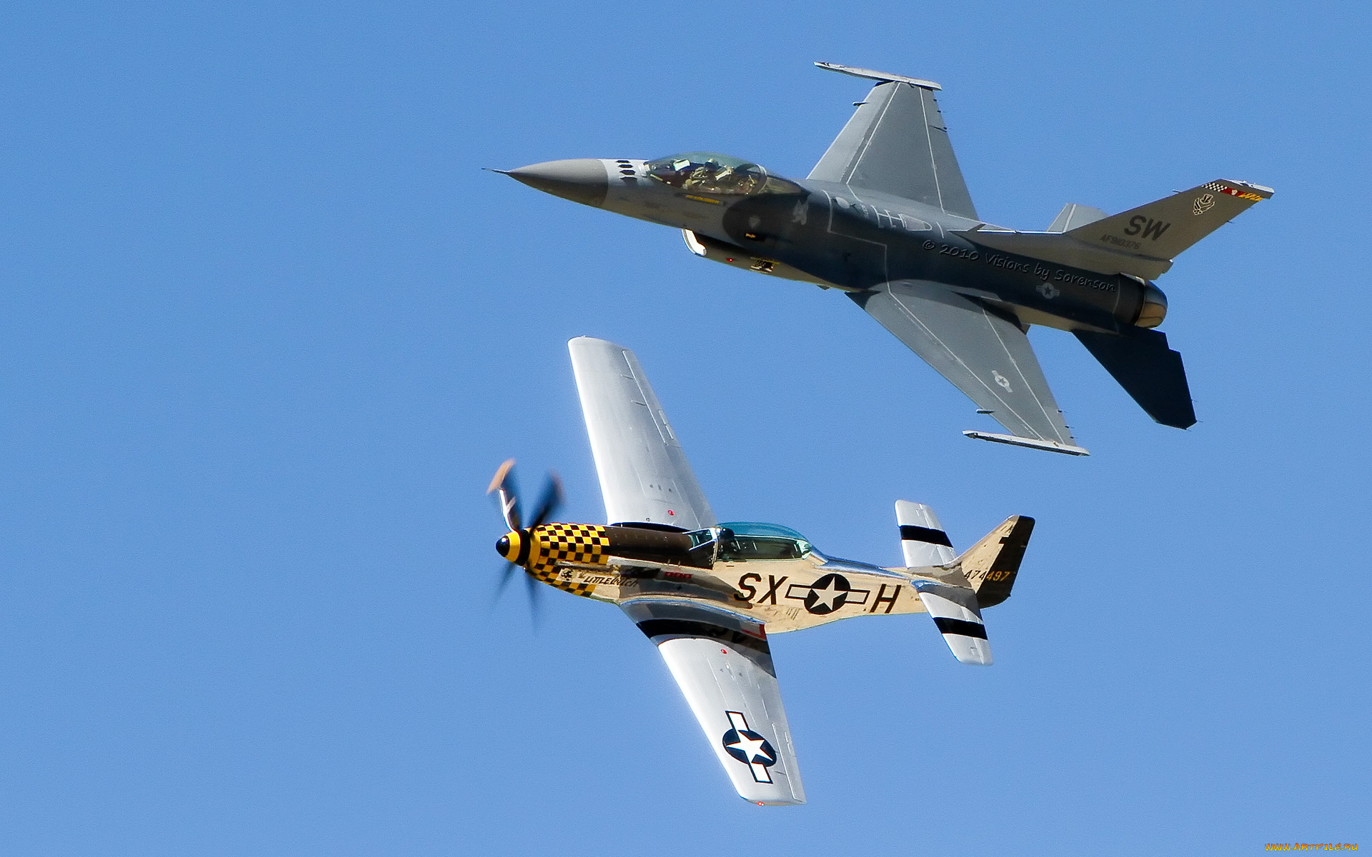 north, american, p-51d, mustang, , f-16, falcon, авиация, боевые, самолёты, mustang, falcon, f16, p51d, истребитель