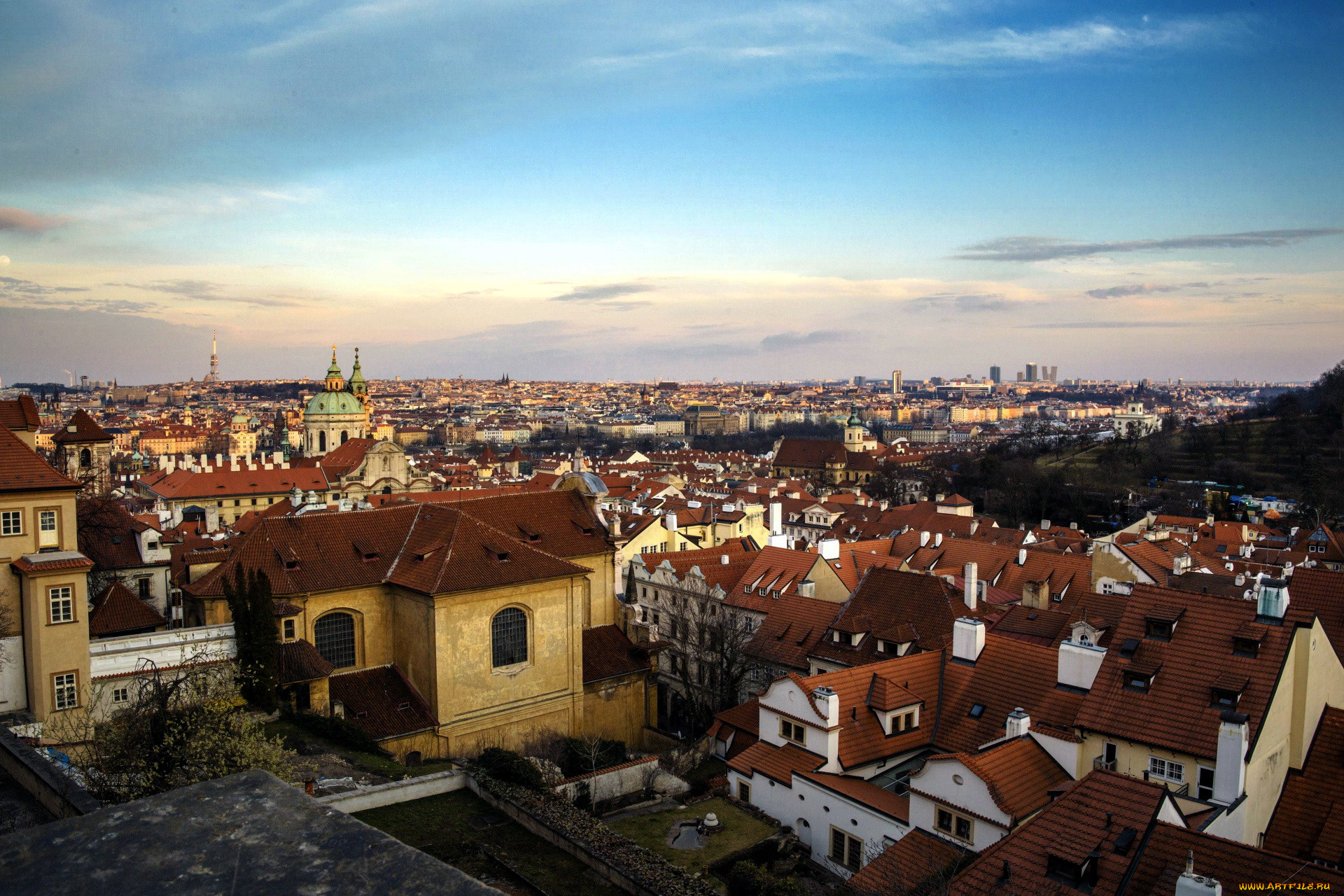 города, прага, , Чехия, панорама