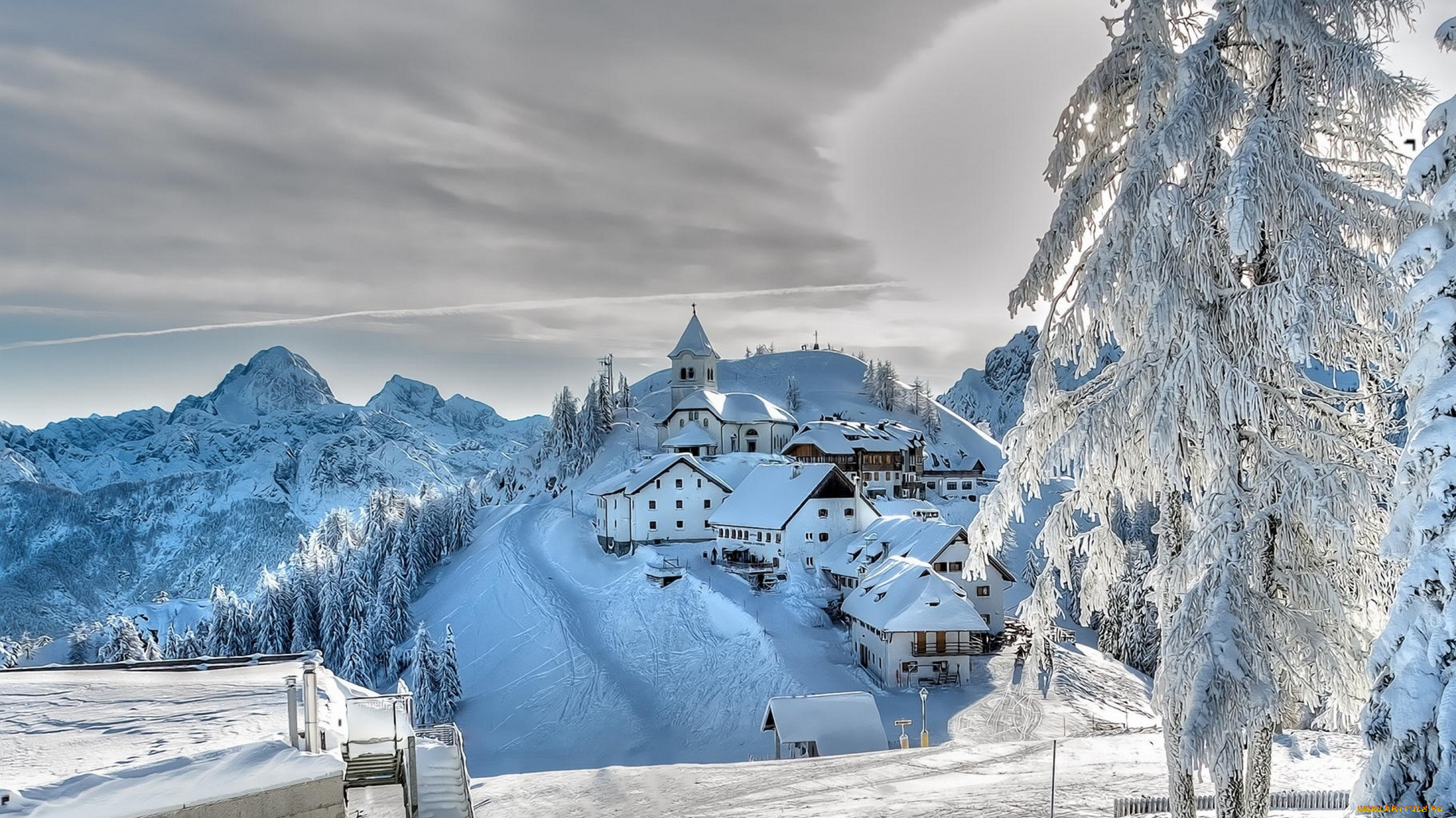 города, -, пейзажи, зима, мороз, солнце, пейзаж, европа, горы