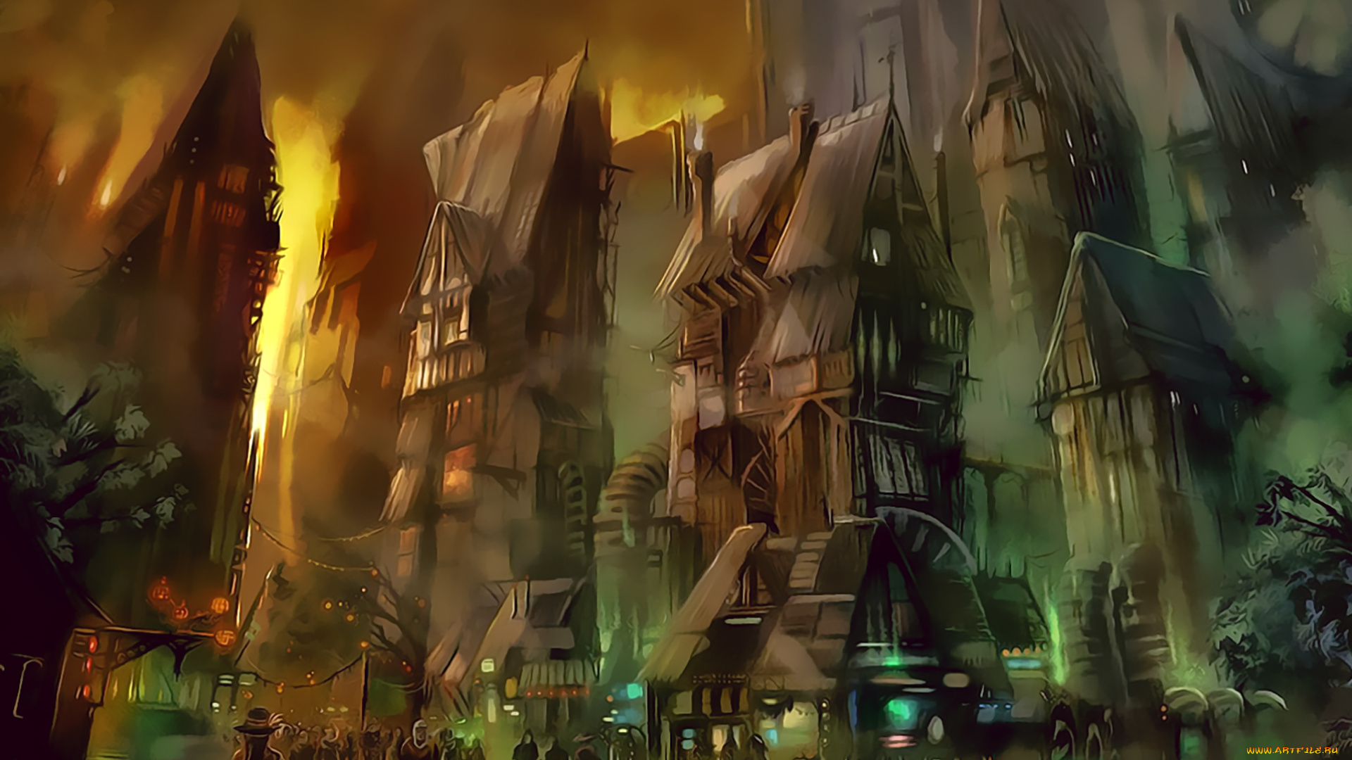 календари, фэнтези, улица, 2019, calendar, город, дом, здание, люди