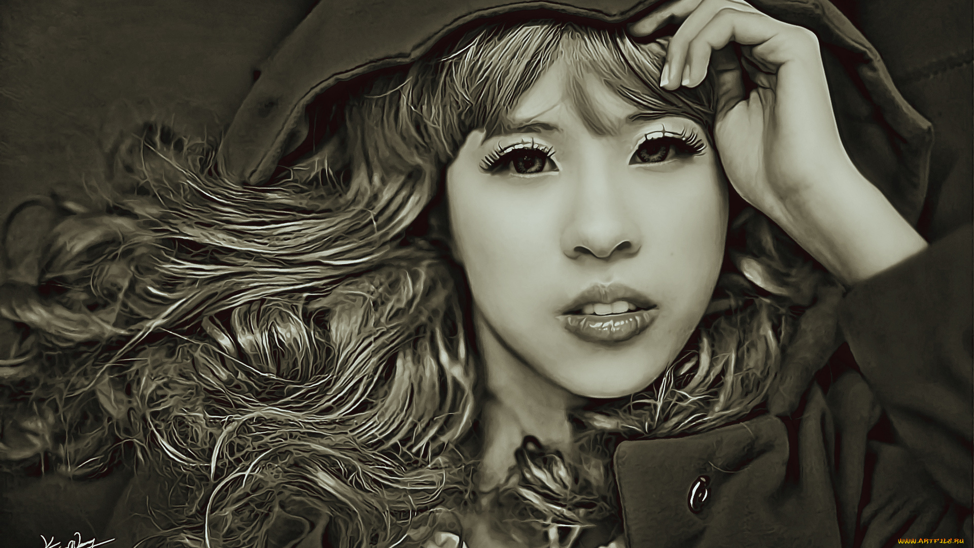 календари, компьютерный, дизайн, 2019, calendar, женщина, лицо, взгляд, девушка, азиатка, капюшон