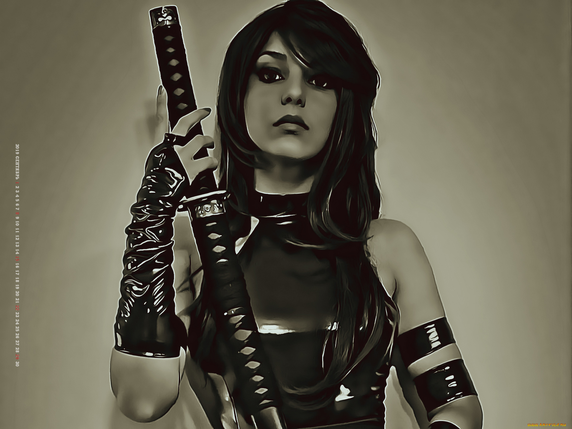 календари, компьютерный, дизайн, копслей, calendar, 2019, женщина, взгляд, оружие, девушка