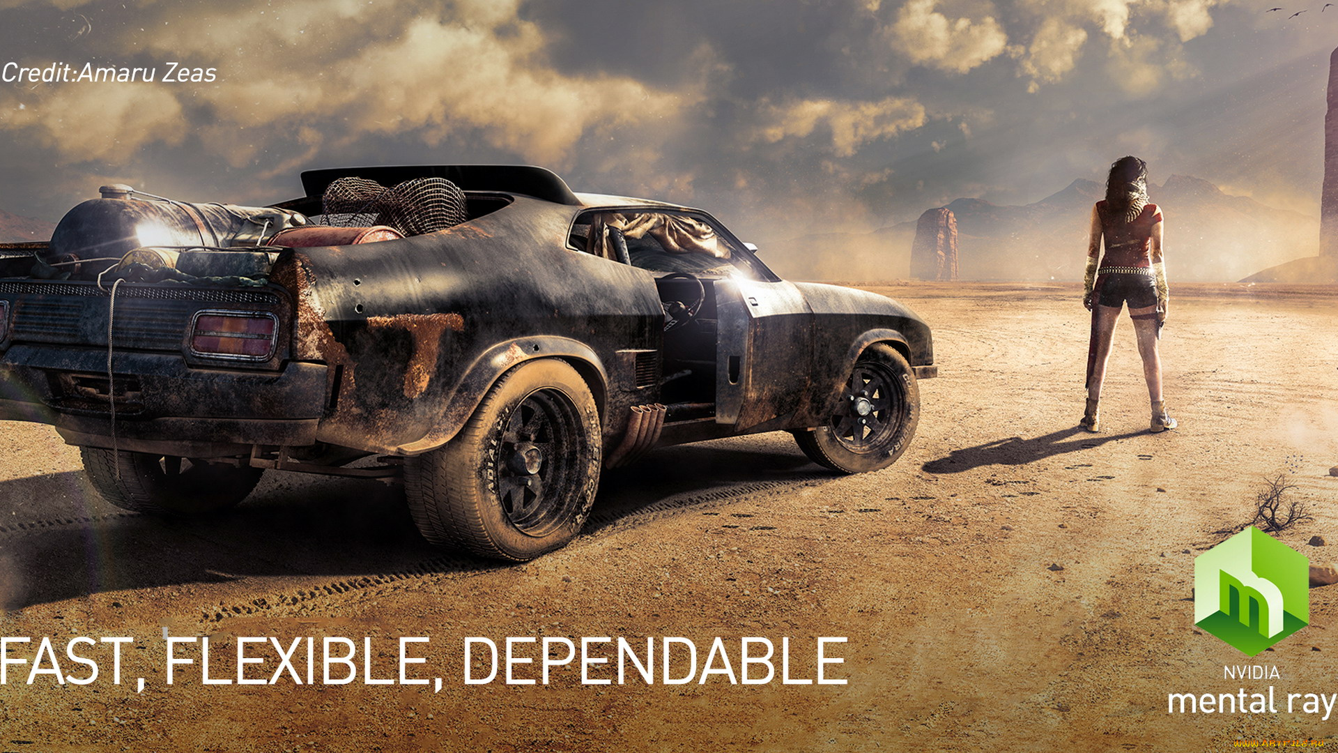 компьютеры, nvidia, машина, пустыня, девушка, скалы