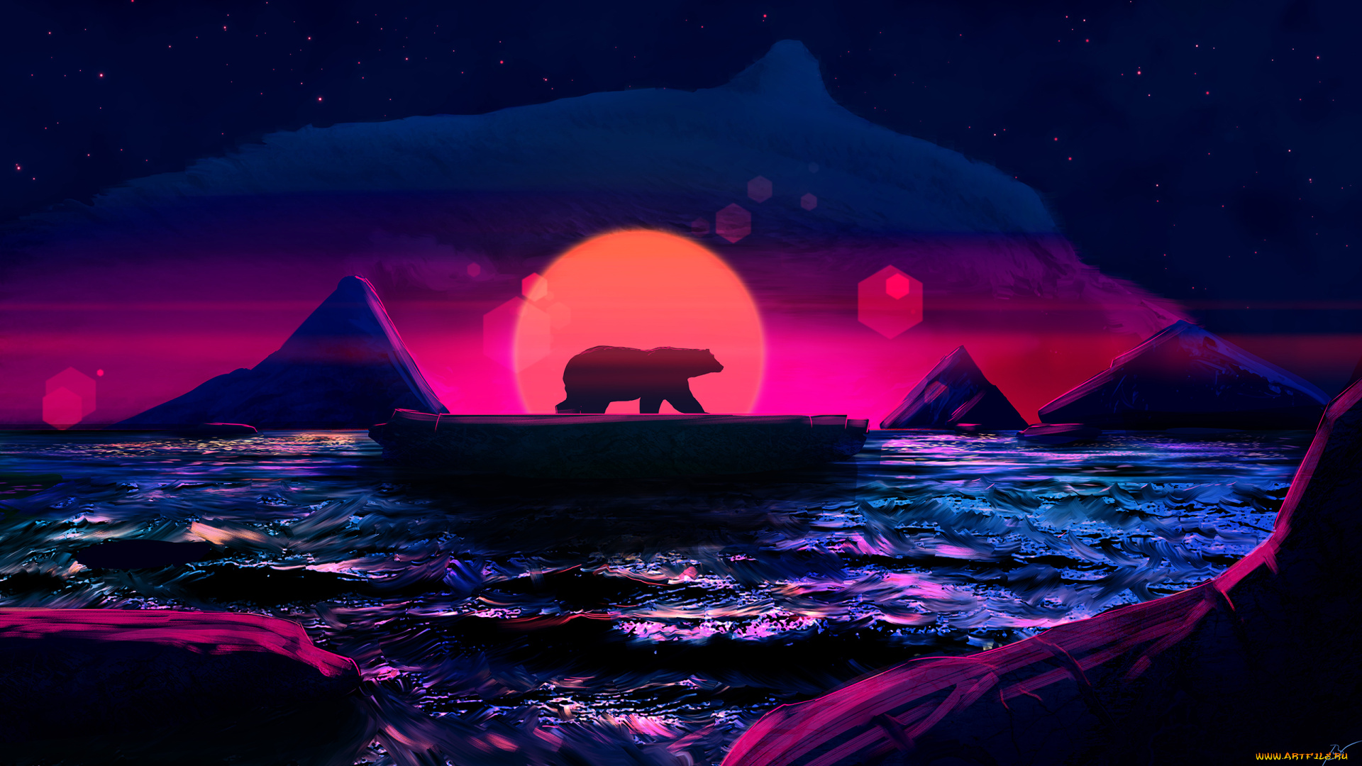 векторная, графика, животные, , animals, медведь, море, айсберги, льдина