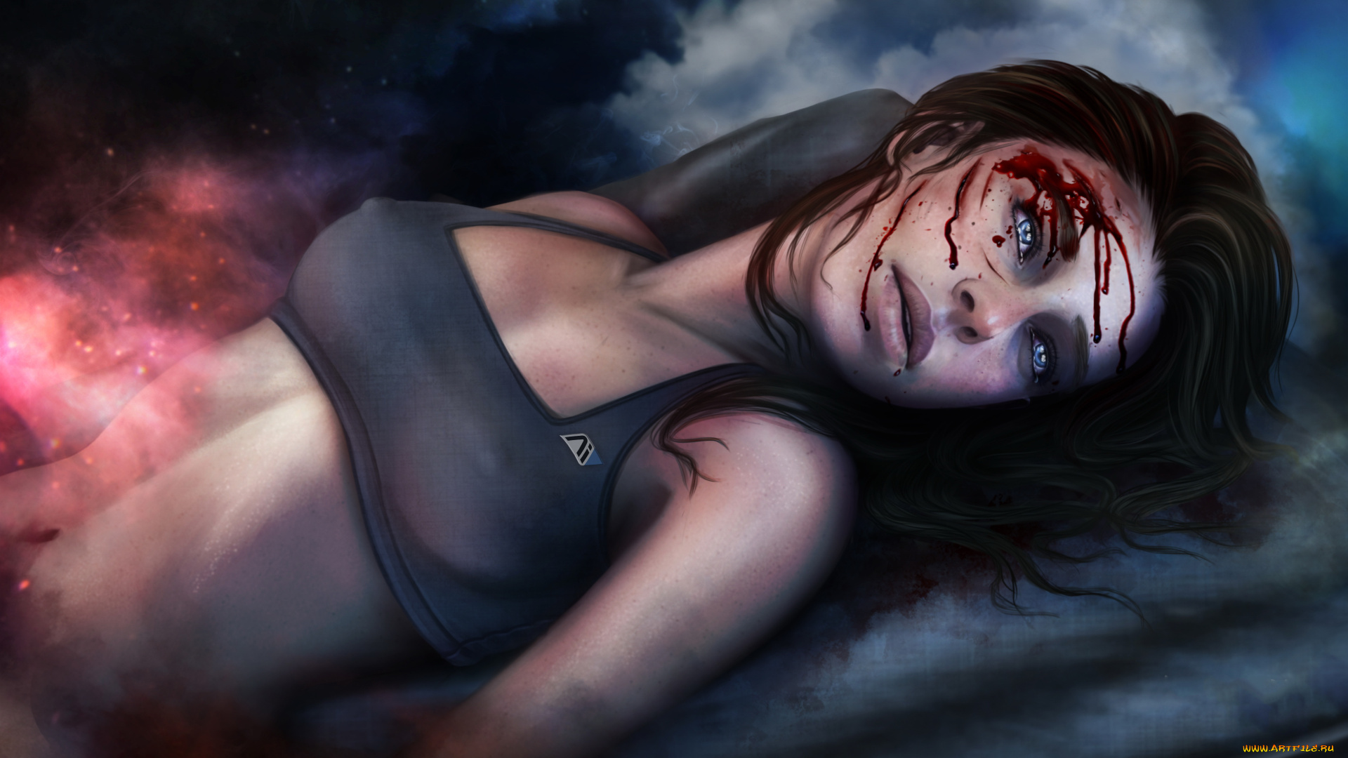 видео, игры, mass, effect, девушка, фон, взгляд, кровь