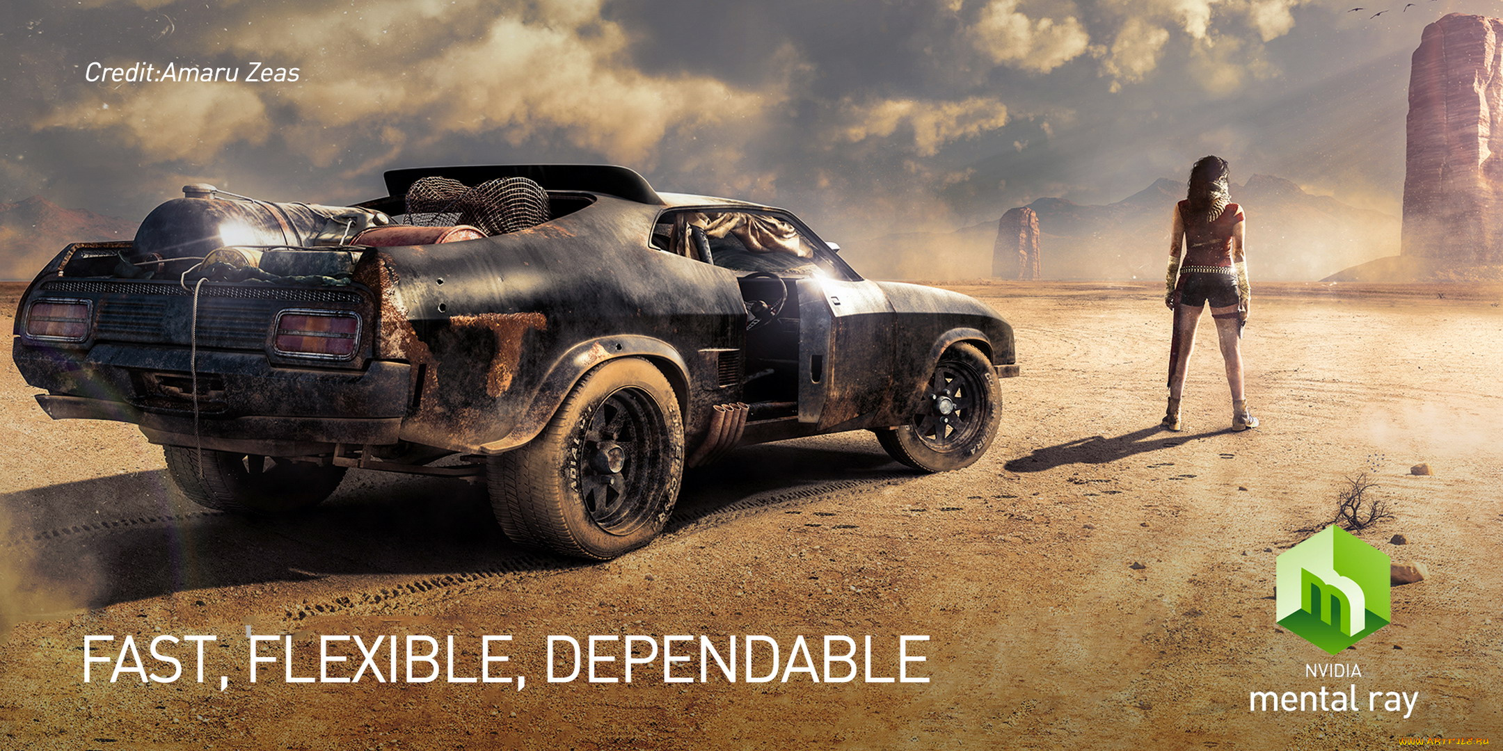 компьютеры, nvidia, машина, пустыня, девушка, скалы