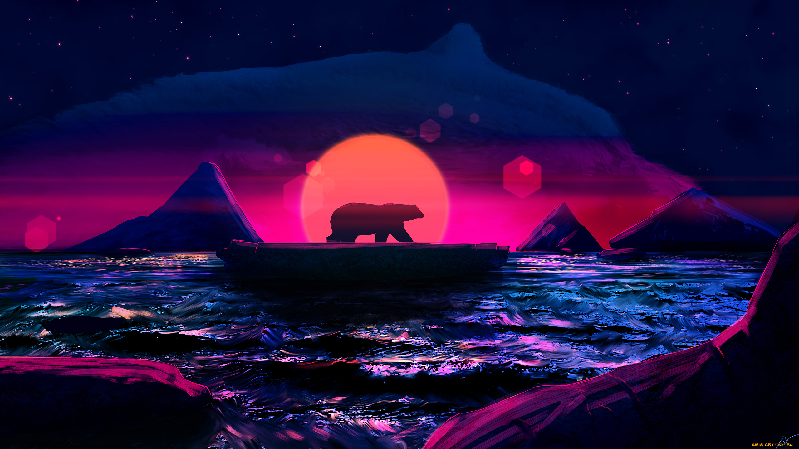 векторная, графика, животные, , animals, медведь, море, айсберги, льдина