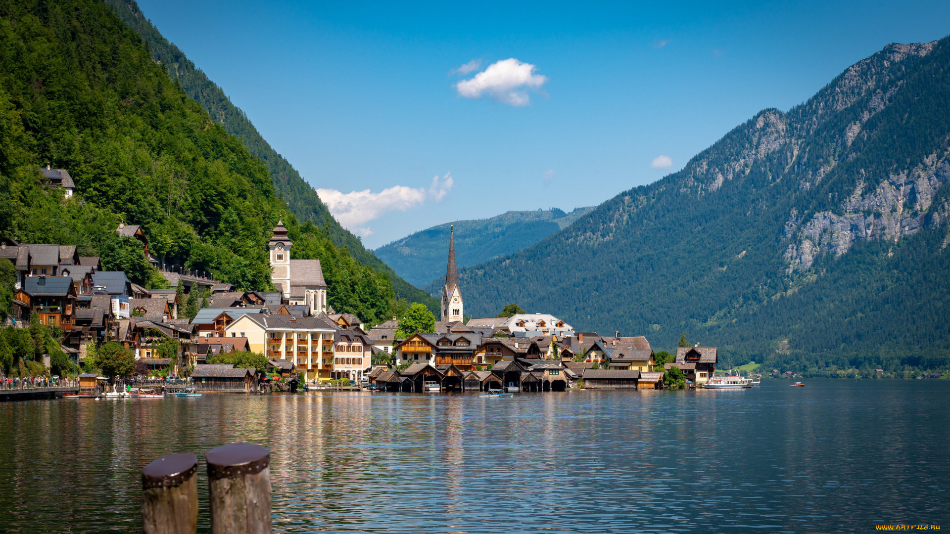 города, гальштат, , австрия, горы, озеро