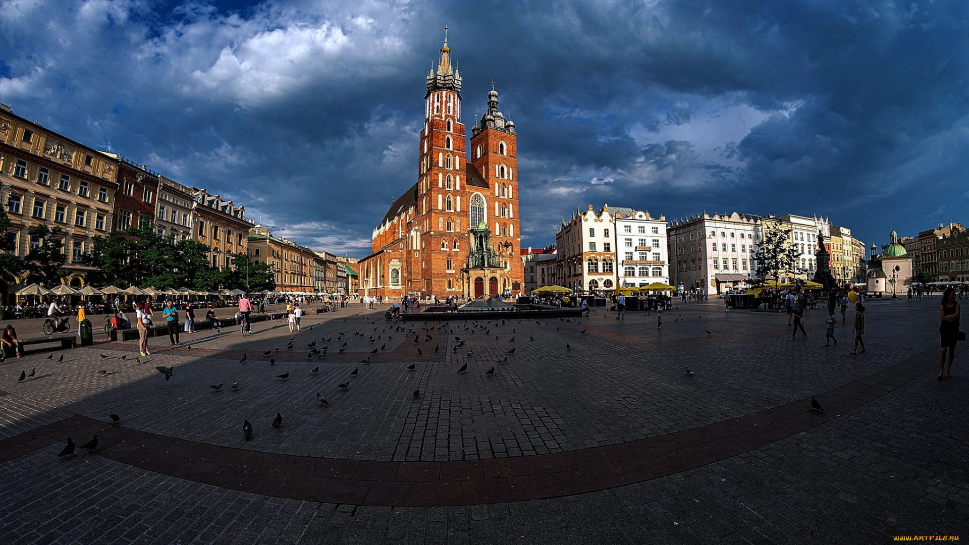 города, краков, , польша, площадь