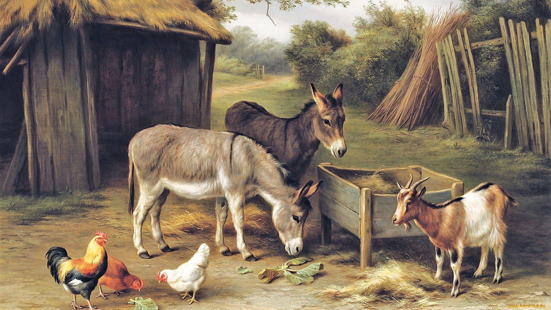 рисованное, edgar, hunt, животные, сарай