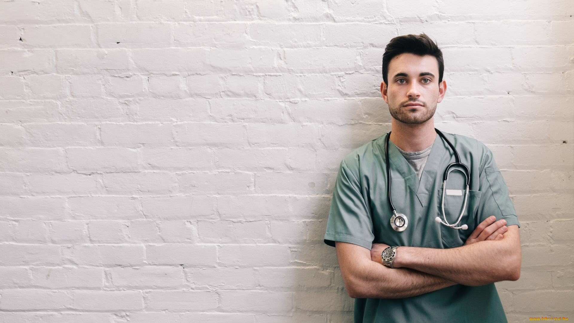 мужчины, -unsort, мужчина, врач, руки, на, груди, cтетоскоп, медицинский, диагностический, прибор