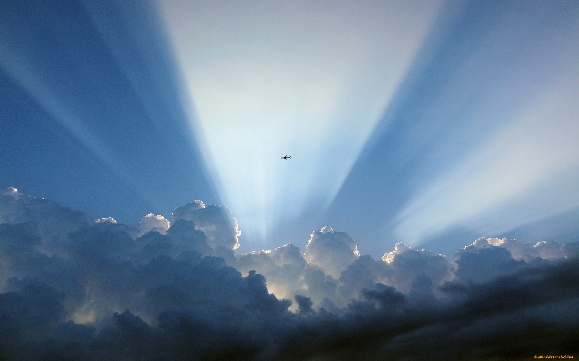 авиация, авиационный, пейзаж, креатив, самолет, небо, лучи, облака