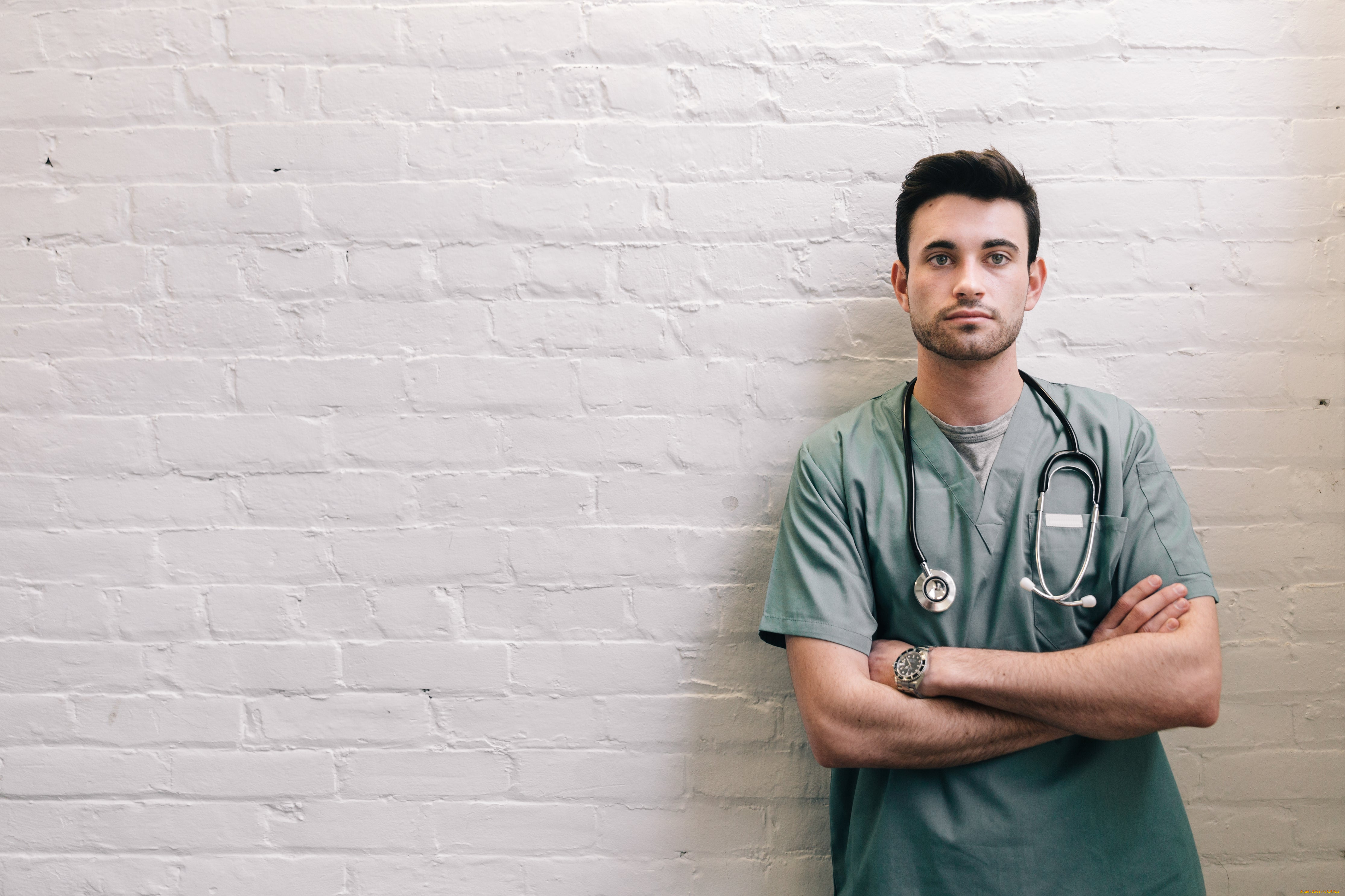 мужчины, -unsort, мужчина, врач, руки, на, груди, cтетоскоп, медицинский, диагностический, прибор