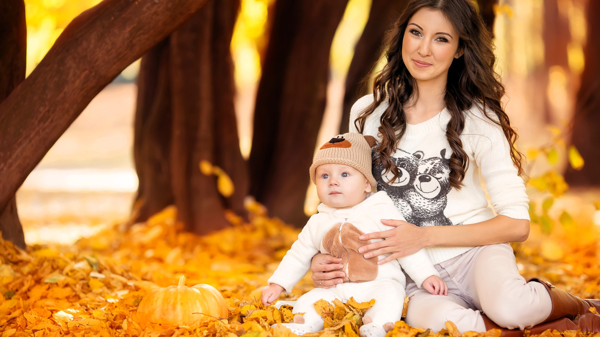 разное, люди, женщина, ребенок, осень, листья, деревья