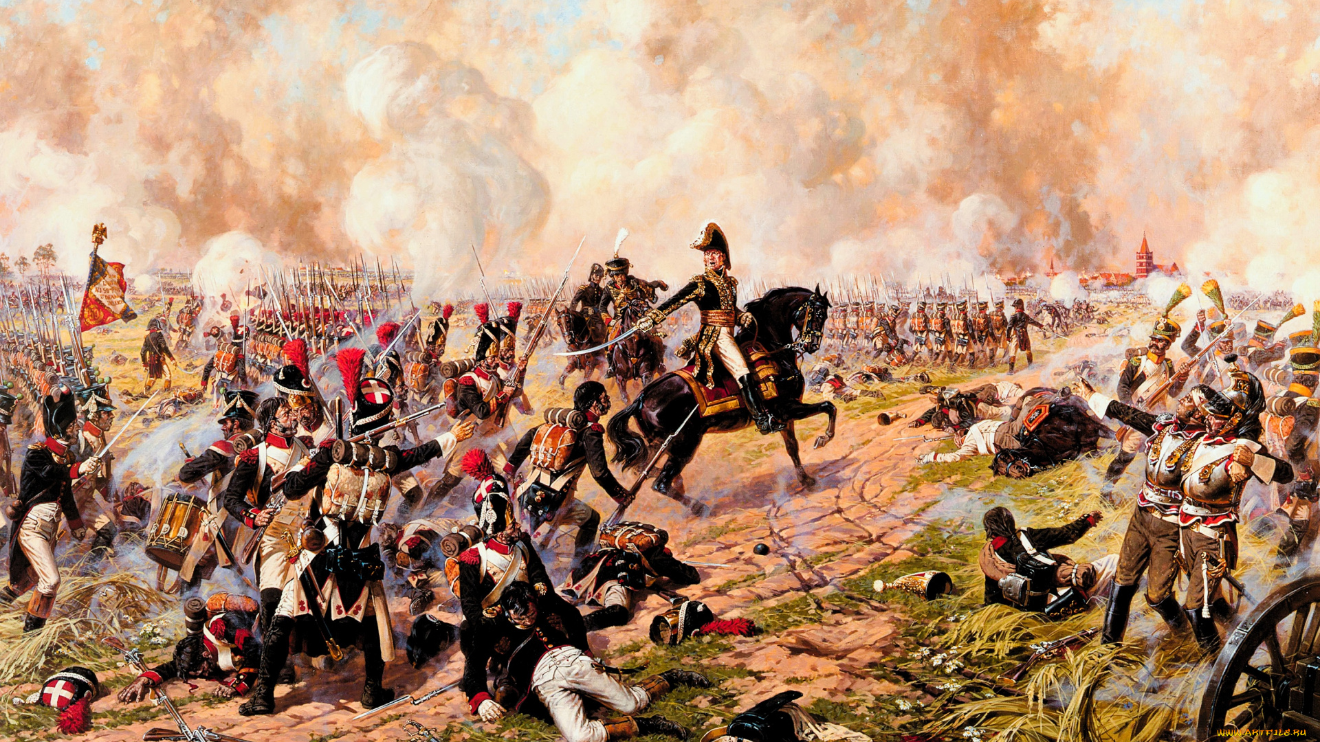 рисованное, александр, аверьянов, война, армия, войско, всадник, пушки, дым