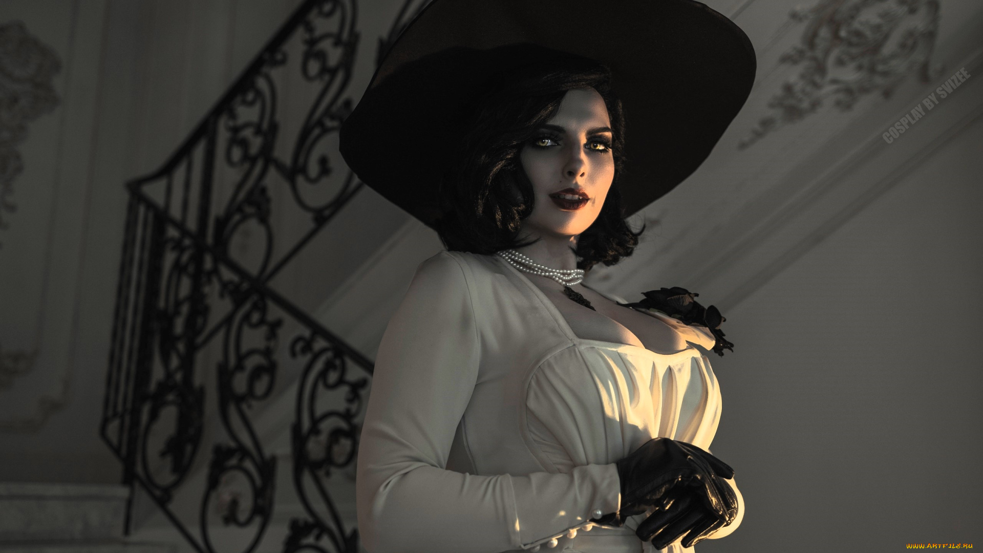 svizee, девушки, анастасия, волкова, , образ, косплей, наряд, костюм, шляпа, платье, лестница, перчатки, бусы