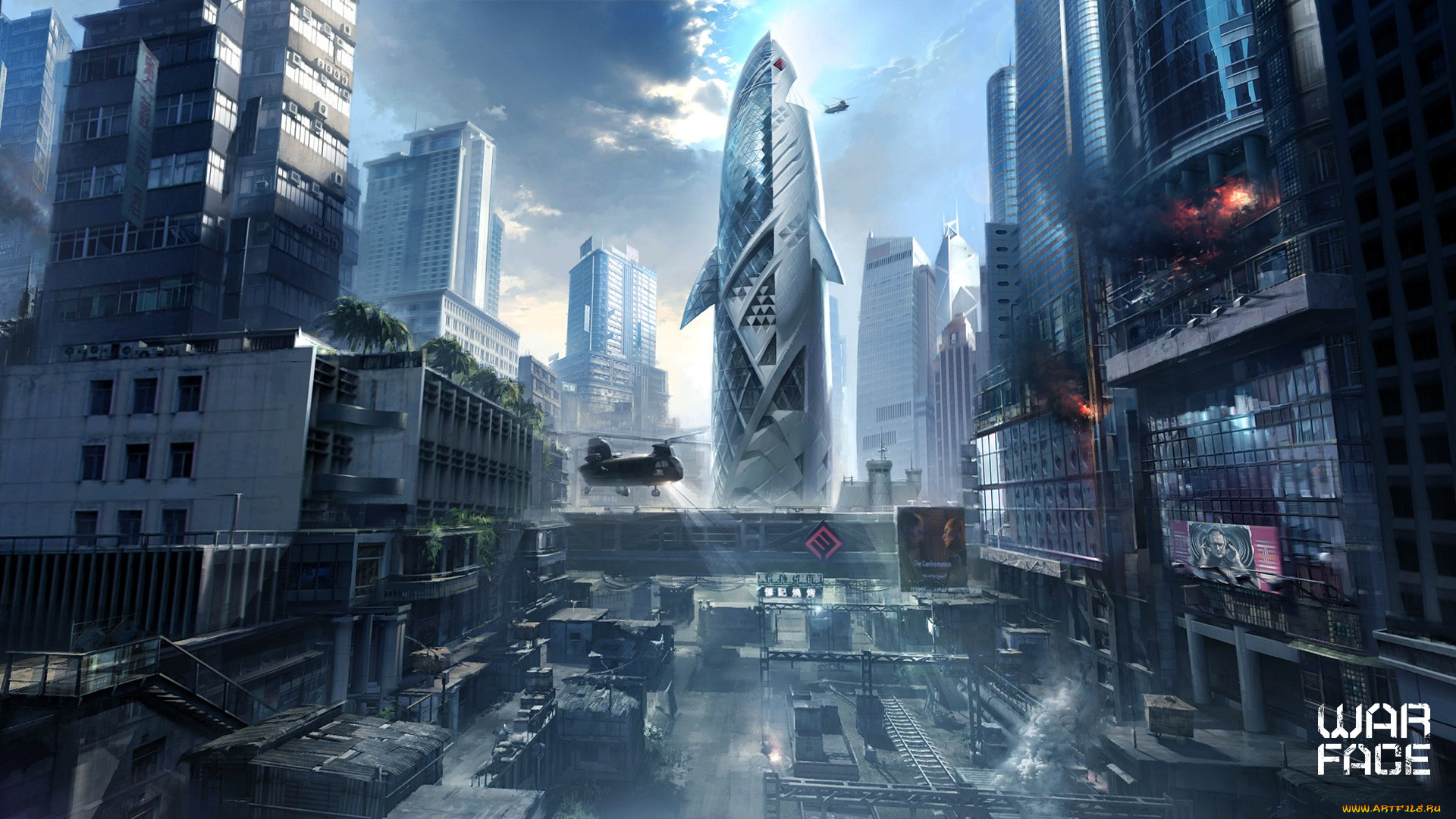 видео, игры, warface, город, дома, башня, вертолеты, склады