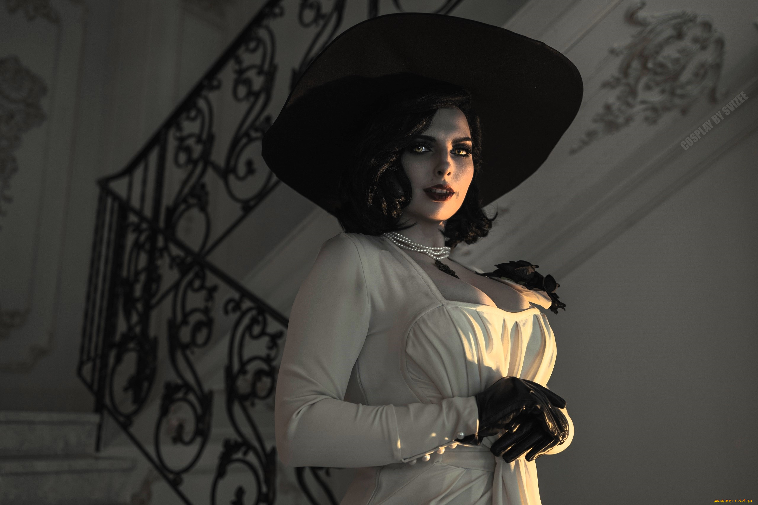 svizee, девушки, анастасия, волкова, , образ, косплей, наряд, костюм, шляпа, платье, лестница, перчатки, бусы