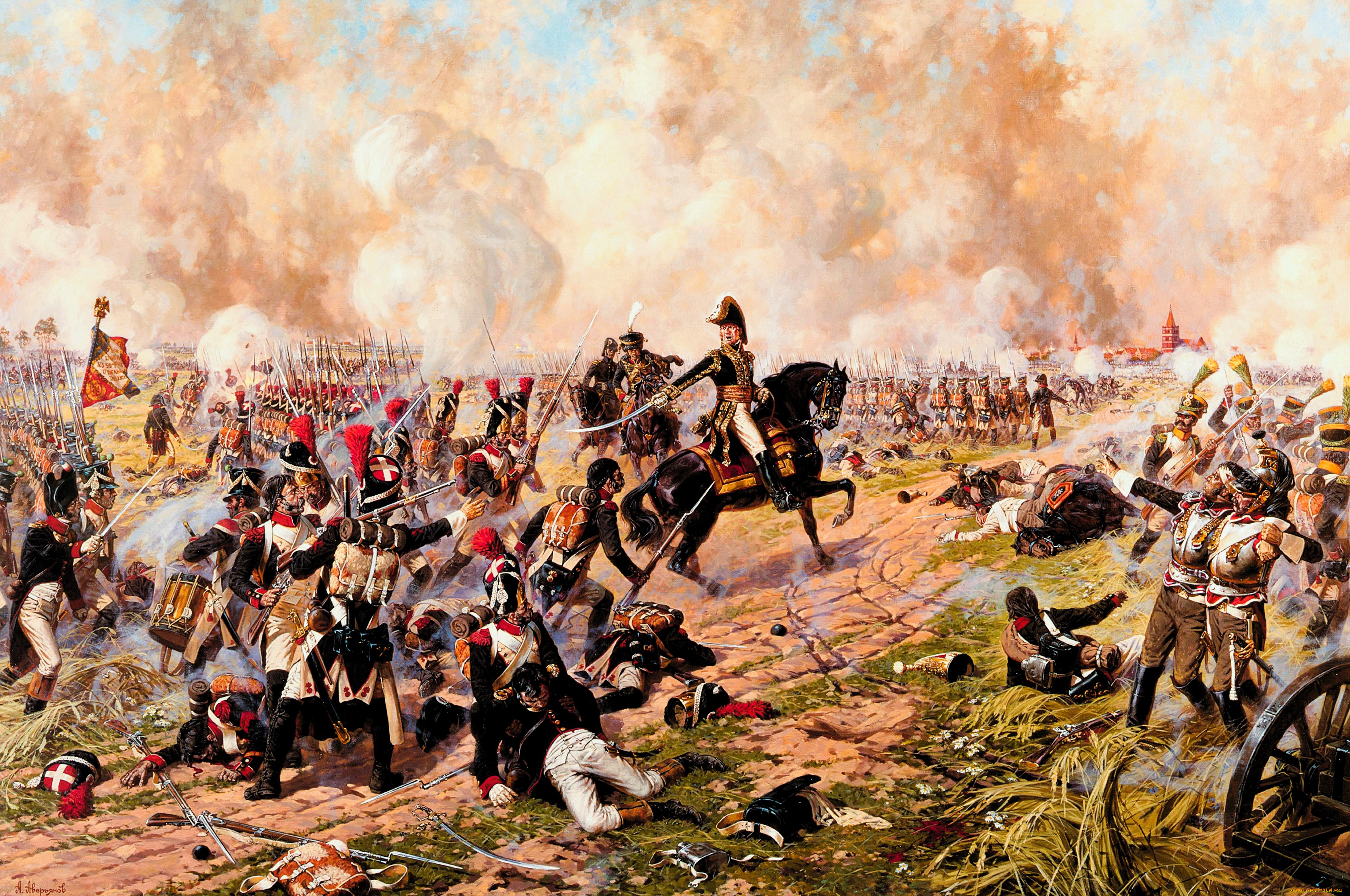 рисованное, александр, аверьянов, война, армия, войско, всадник, пушки, дым