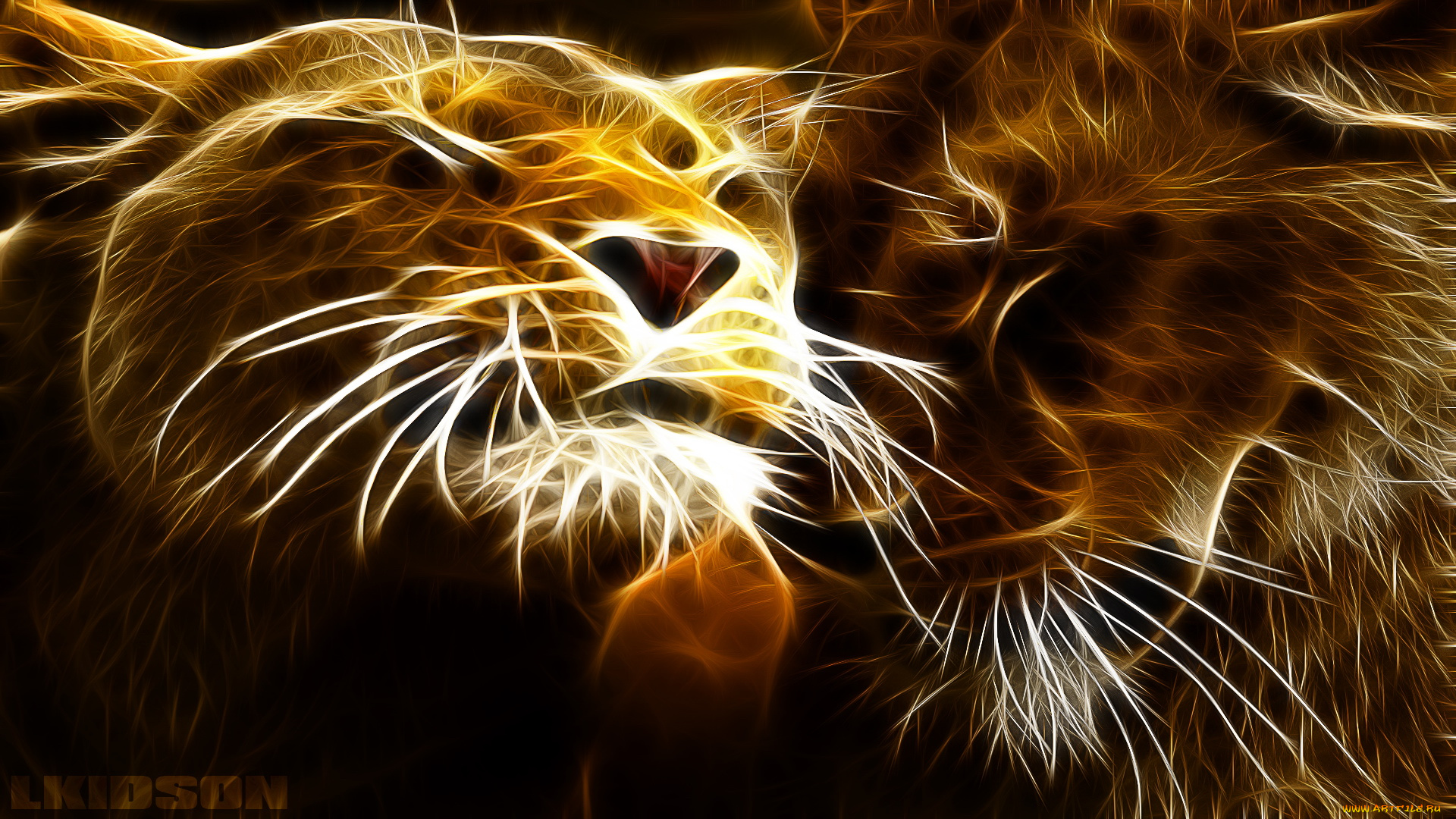 3д, графика, animals, животные, тигр, фрактал