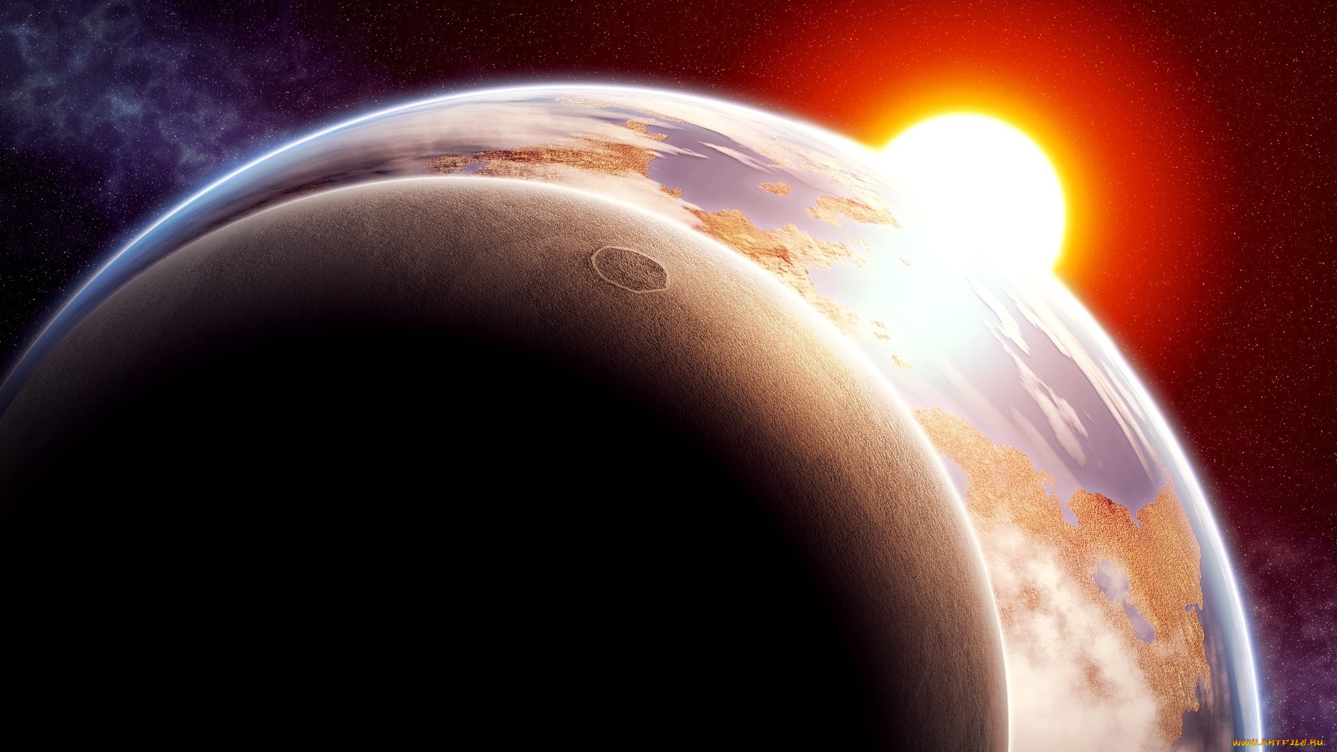 космос, арт, свет, звезды, планеты