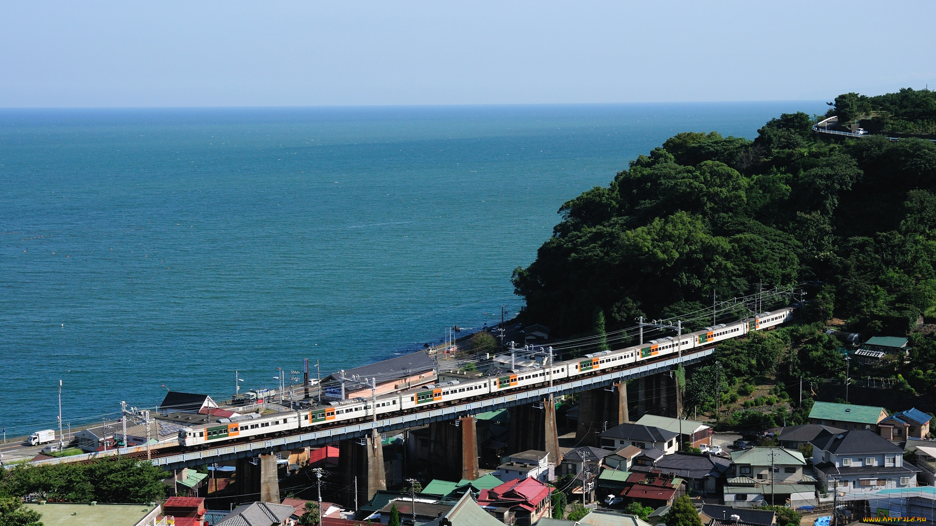 техника, поезда, море, мост