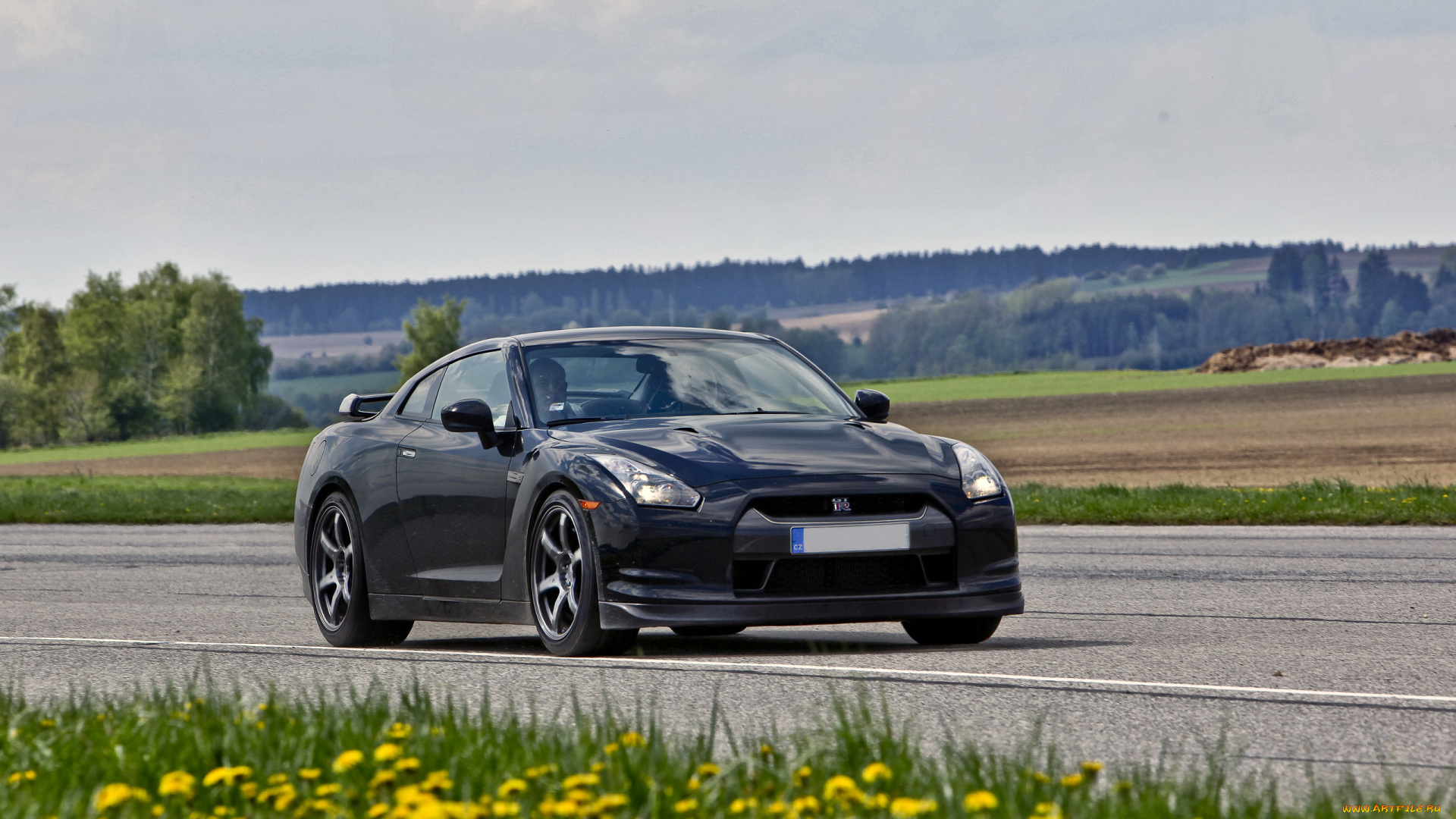 автомобили, nissan, datsun, r35, gtr, дорога, поле