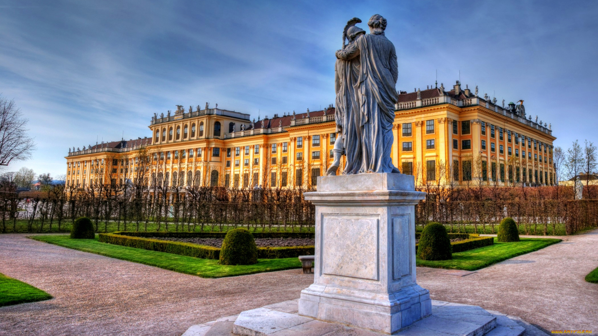 австрия, вена, города, здание, статуя, газон, клумбы, аллеи, парк