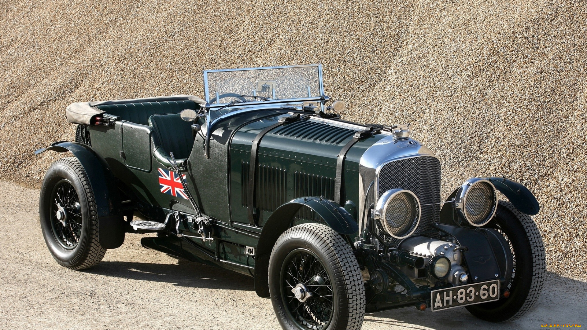 автомобили, классика, автомобидь, дорога, куча, щебня, нарисованный, флаг