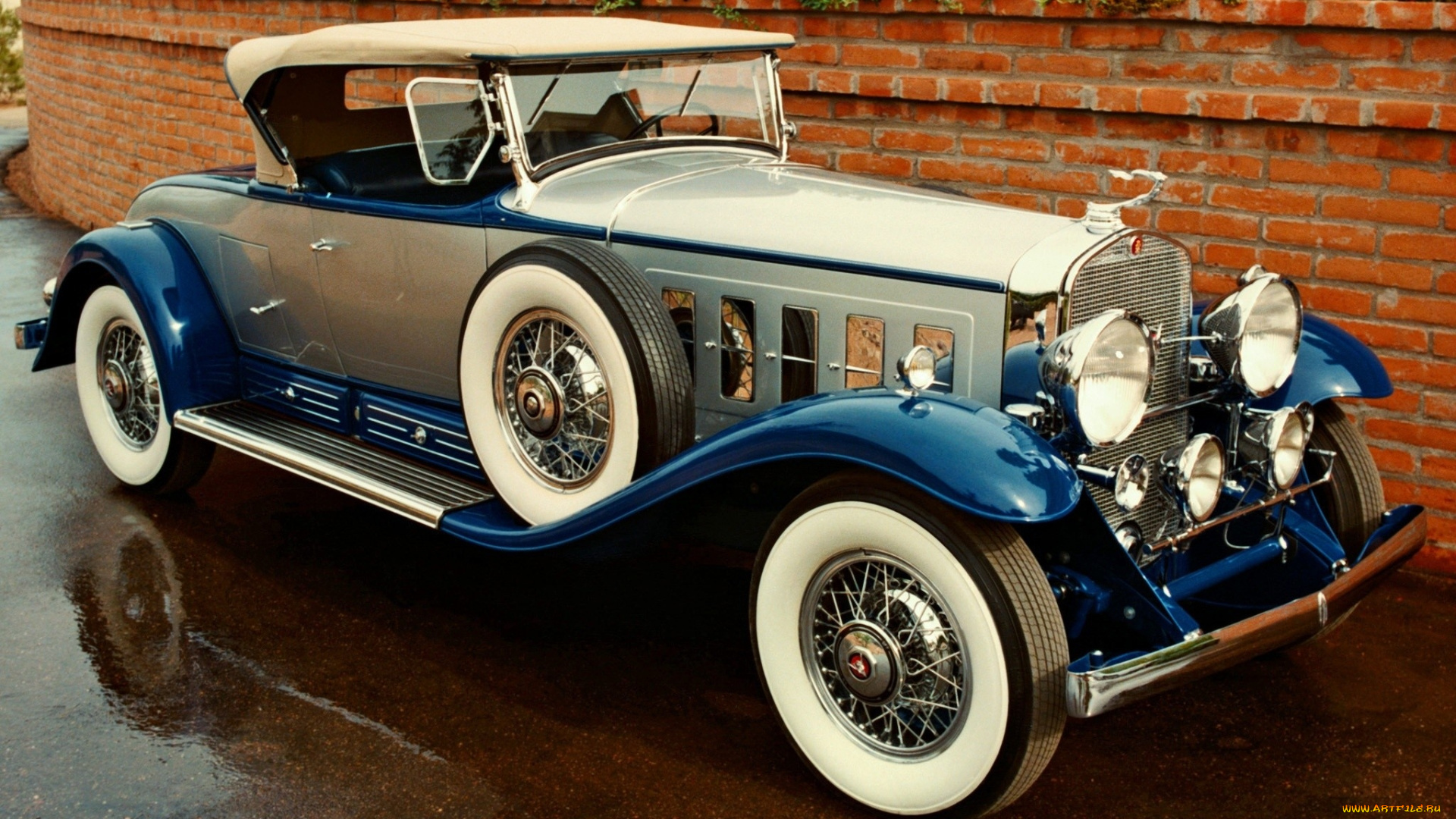 автомобили, классика, ретро, автомобиль, кирпичная, стена, зелень