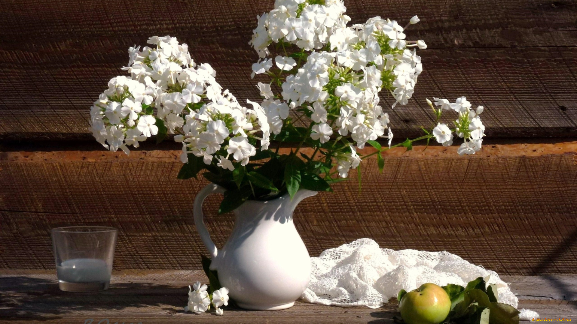 цветы, флоксы, яблоко, букет