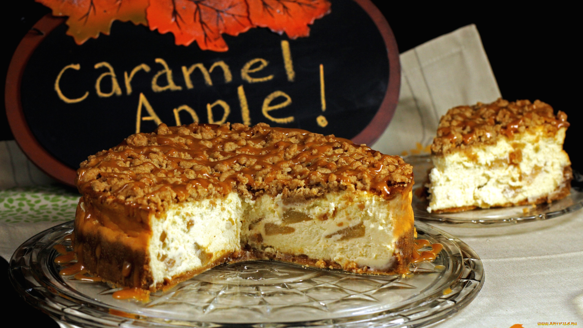 еда, пироги, карамель, яблочный, пирог