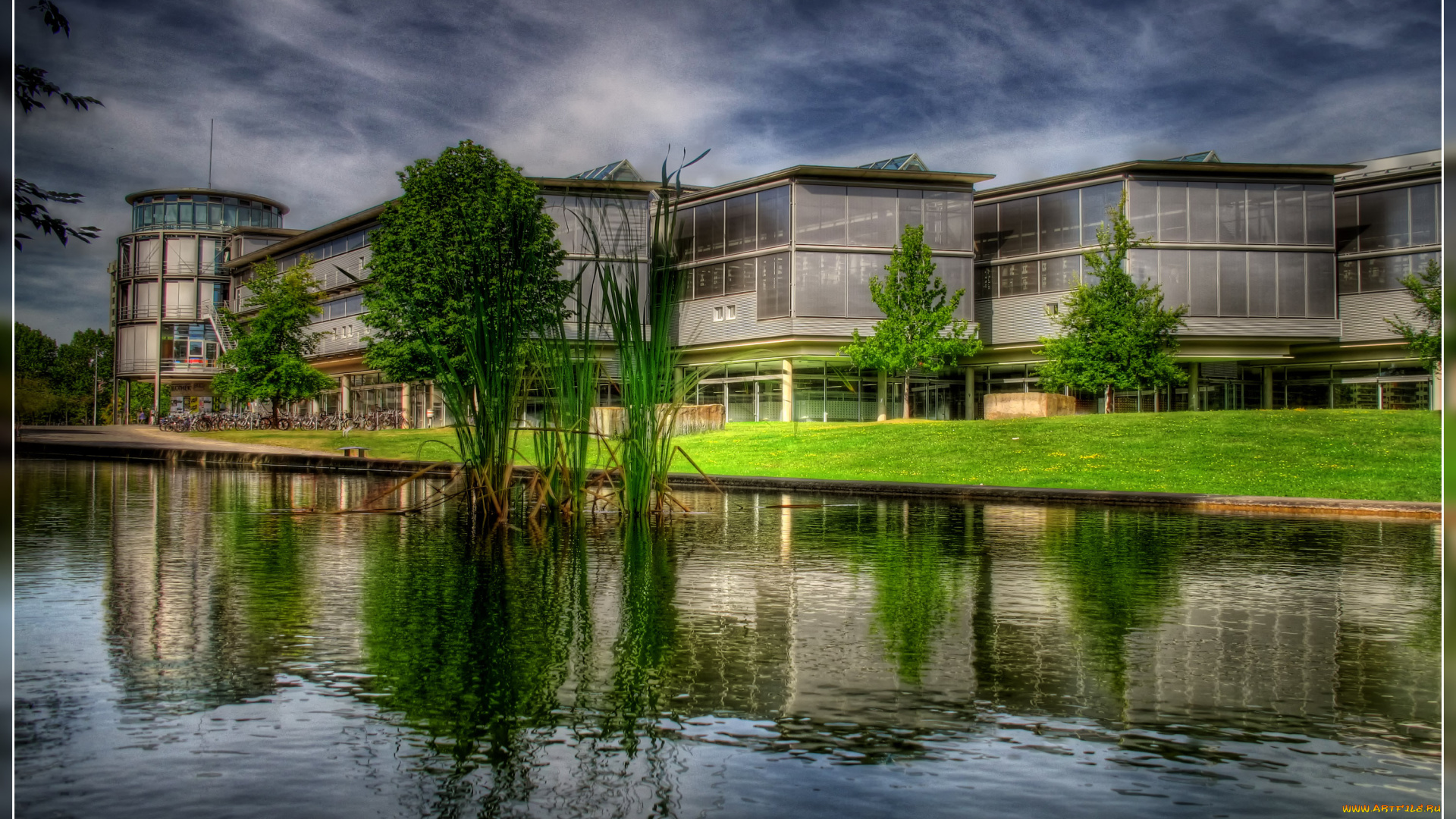 германия, нижняя, саксония, гёттинген, города, здания, дома, река, трава